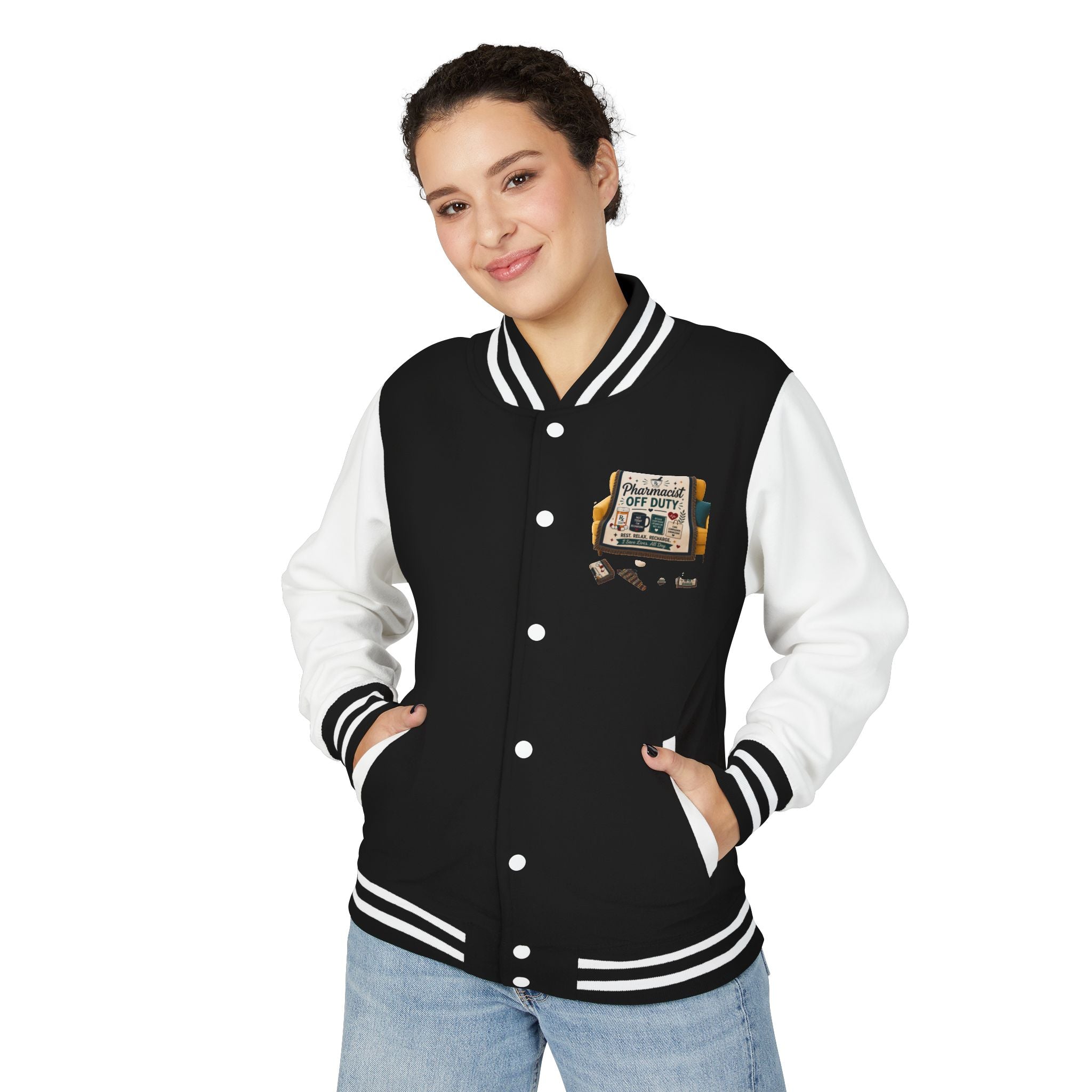 Letterman Jacket — 'Pharmacist Off Duty' Retro Patch Design