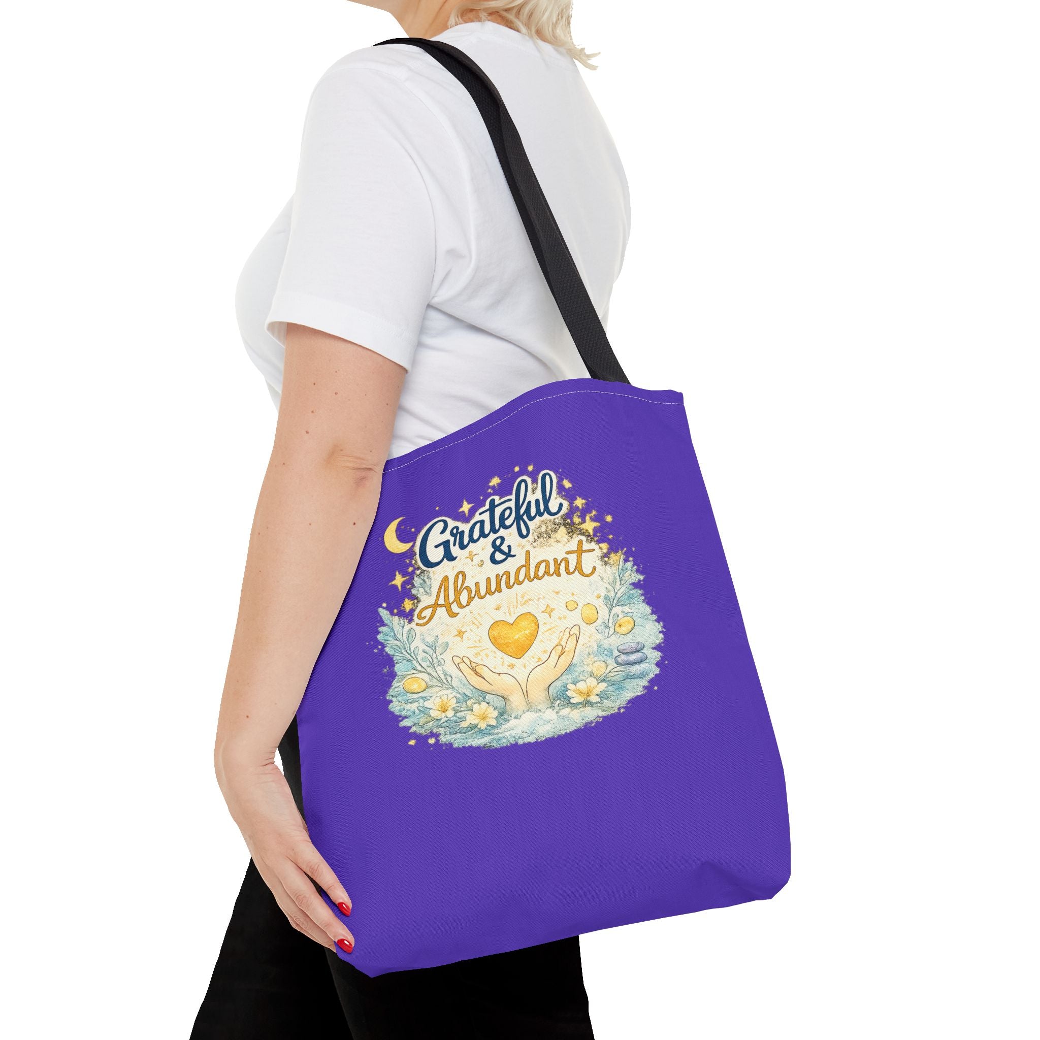 Grateful & Abundant Purple Tote Bag — Inspirational Everyday Shopper