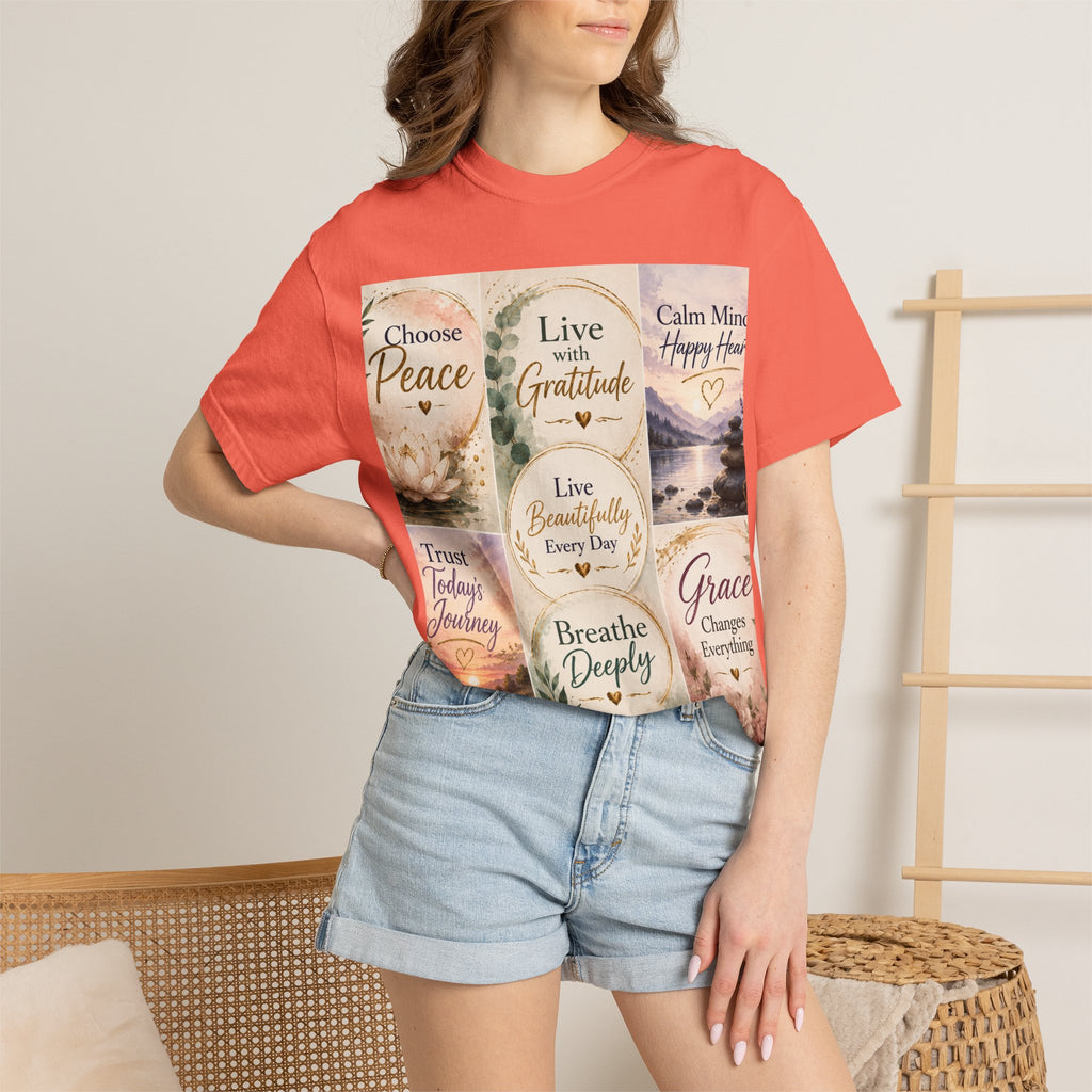 Inspirational Quote T-Shirt — Choose Peace, Live with Gratitude, Breathe Deeply
