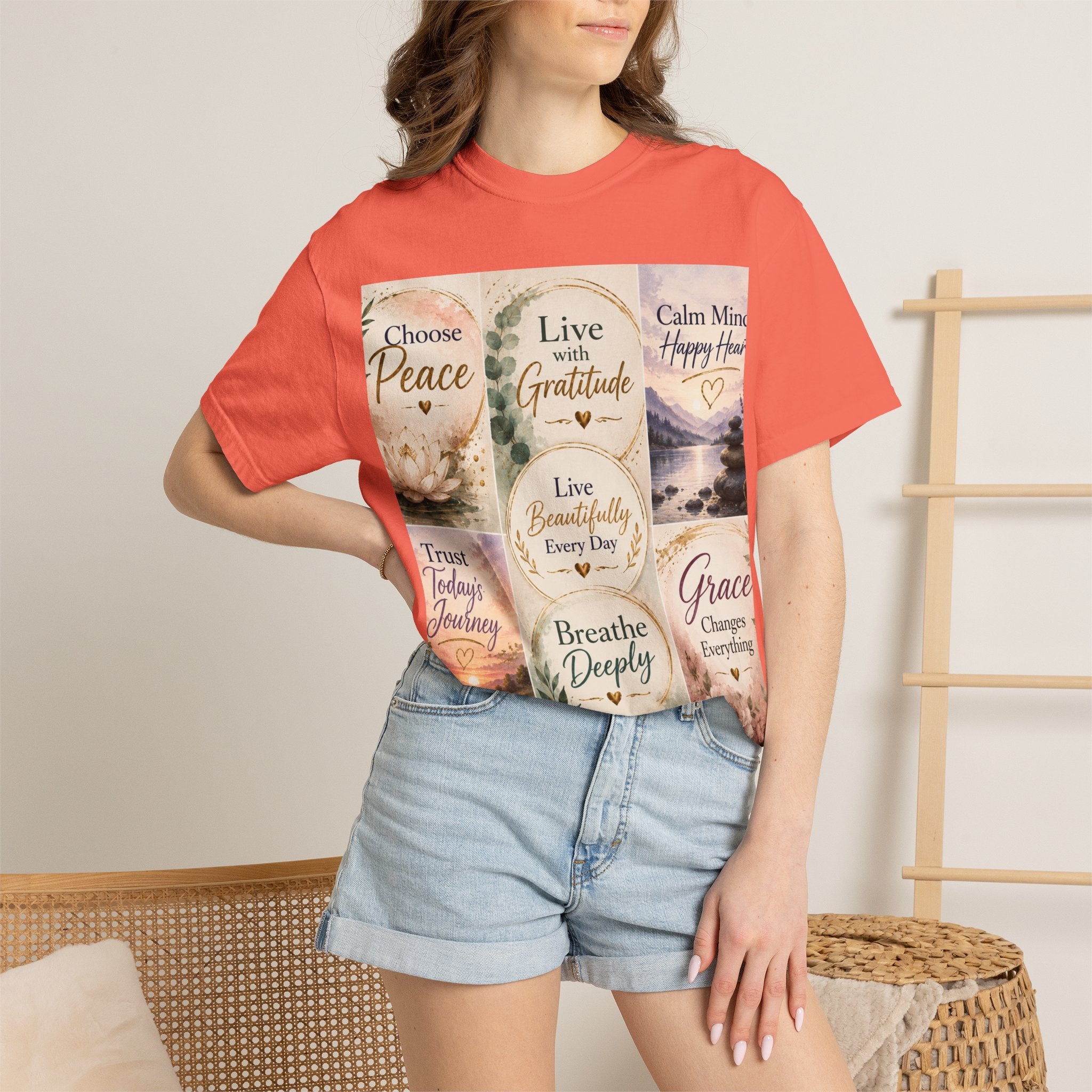 Inspirational Quote T-Shirt — Choose Peace, Live with Gratitude, Breathe Deeply