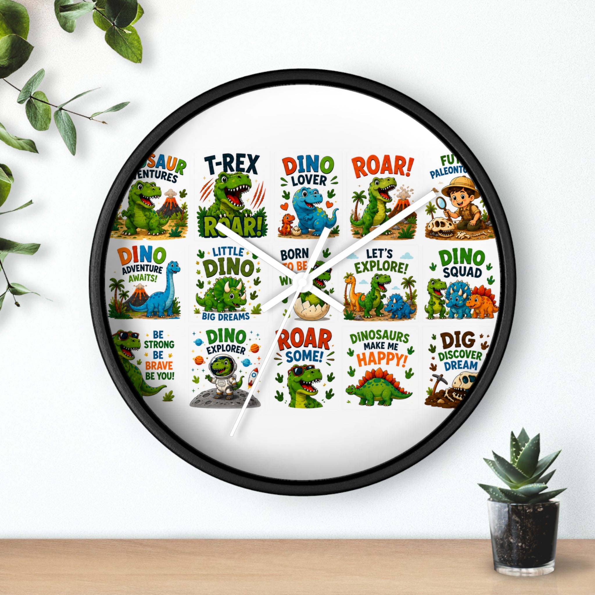 Dinosaur Kids Wall Clock — Colorful Roar & Dino Explorer Design