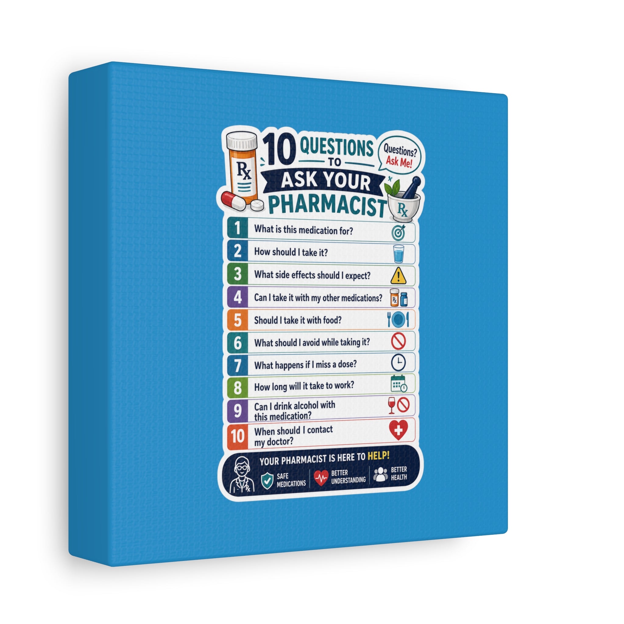 Pharmacist Questions Canvas Print — "10 Questions to Ask Your Pharmacist"