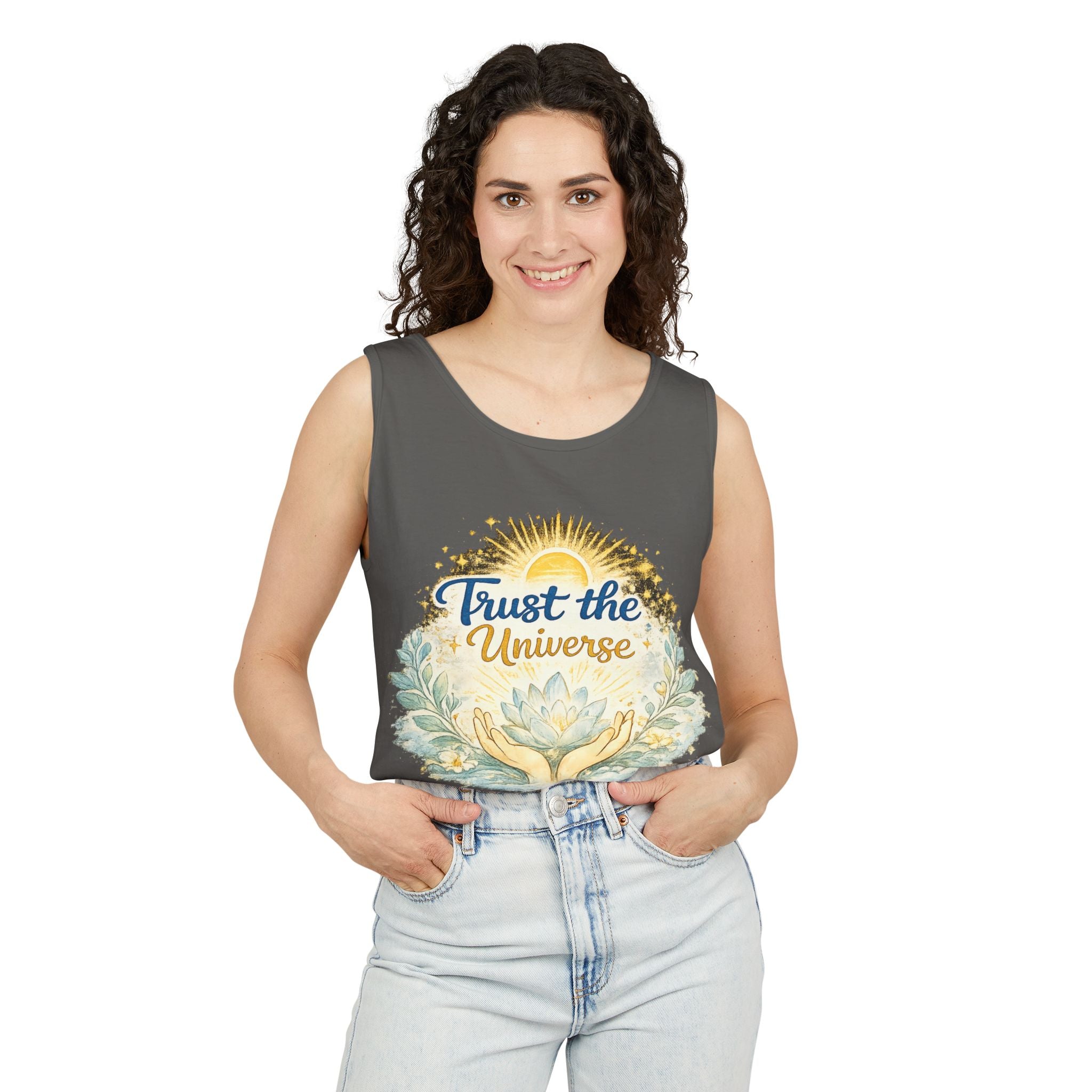 Trust the Universe Tank Top — Spiritual Lotus Graphic Vest
