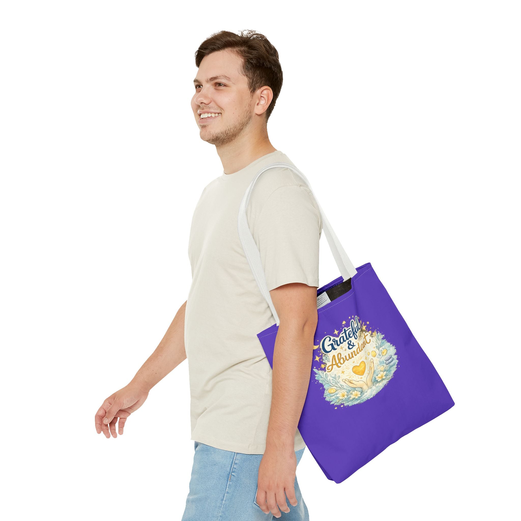 Grateful & Abundant Purple Tote Bag — Inspirational Everyday Shopper