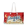 Grateful & Abundant Weekender Bag — Red Inspirational Travel Tote