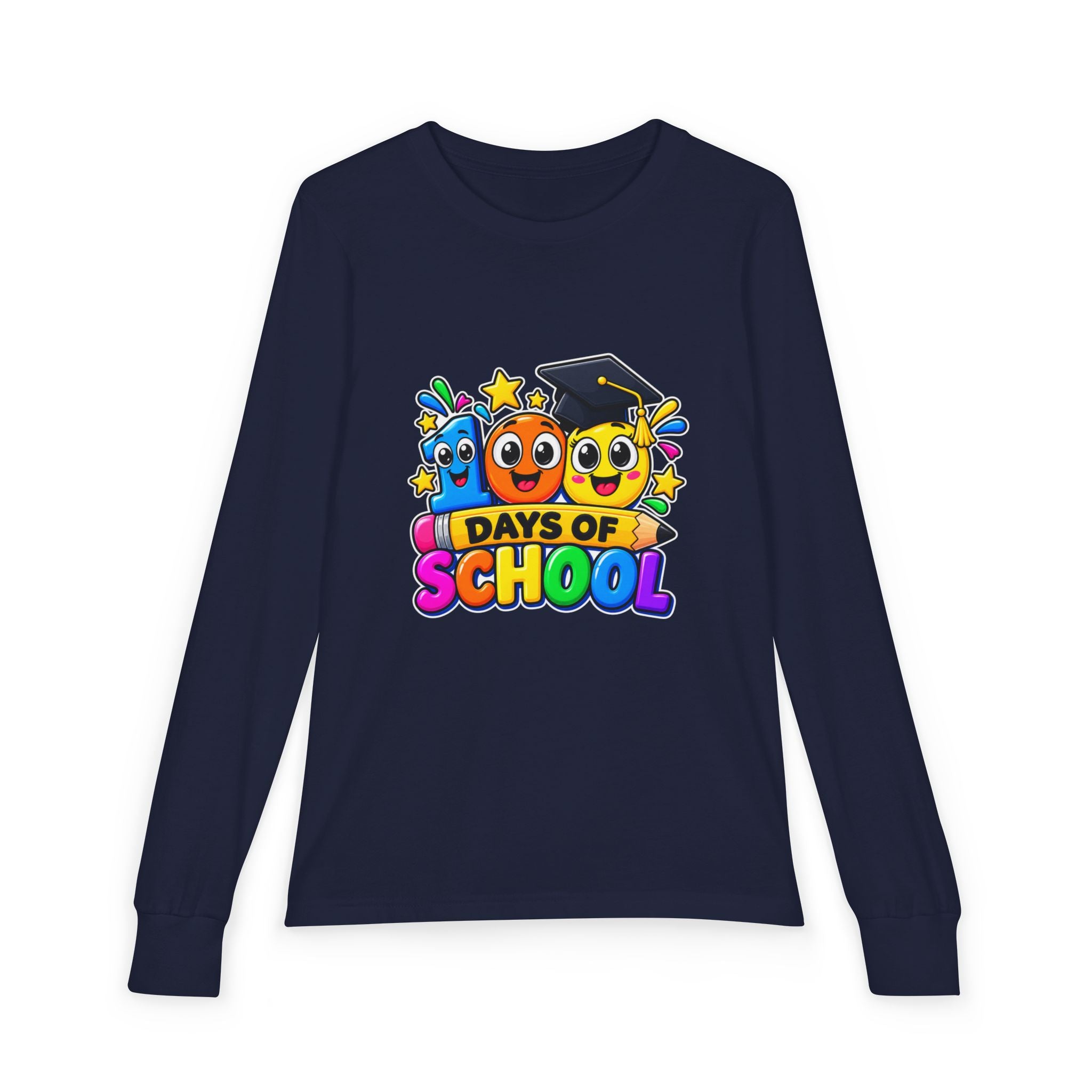 100 Days of School Youth Long Sleeve Tee – Colorful Graduation Mascots