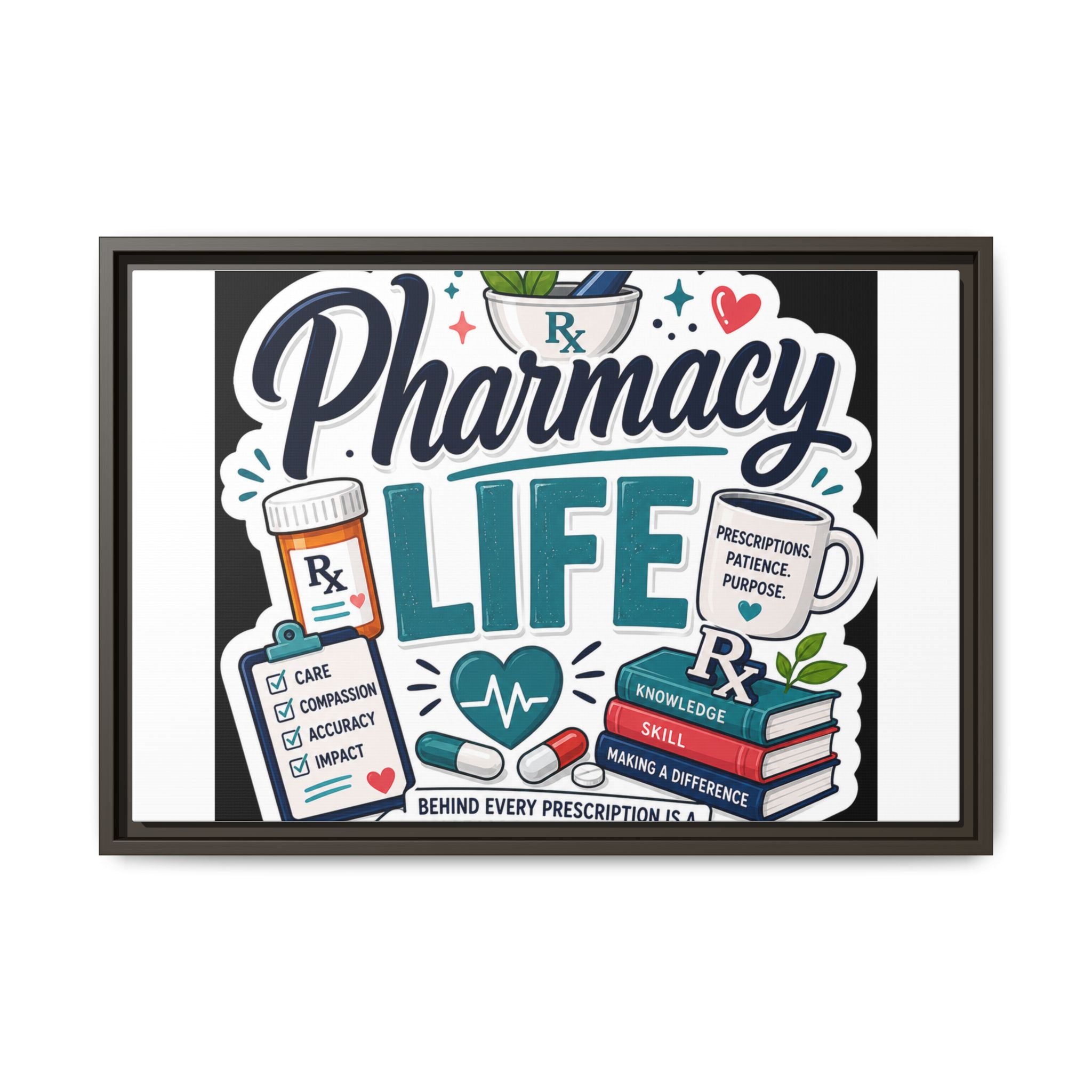 Pharmacy Life Framed Canvas Art — Colorful Pharmacist Wall Decor