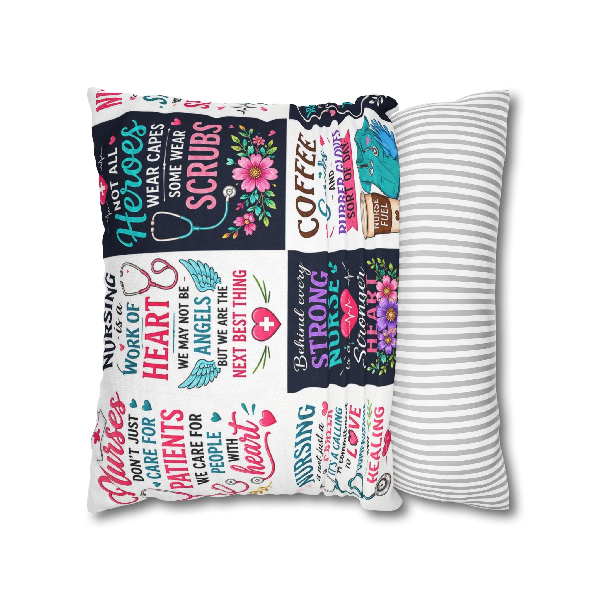 Nurse Quotes Patchwork Square Pillowcase — Inspirational Nursing Gifts