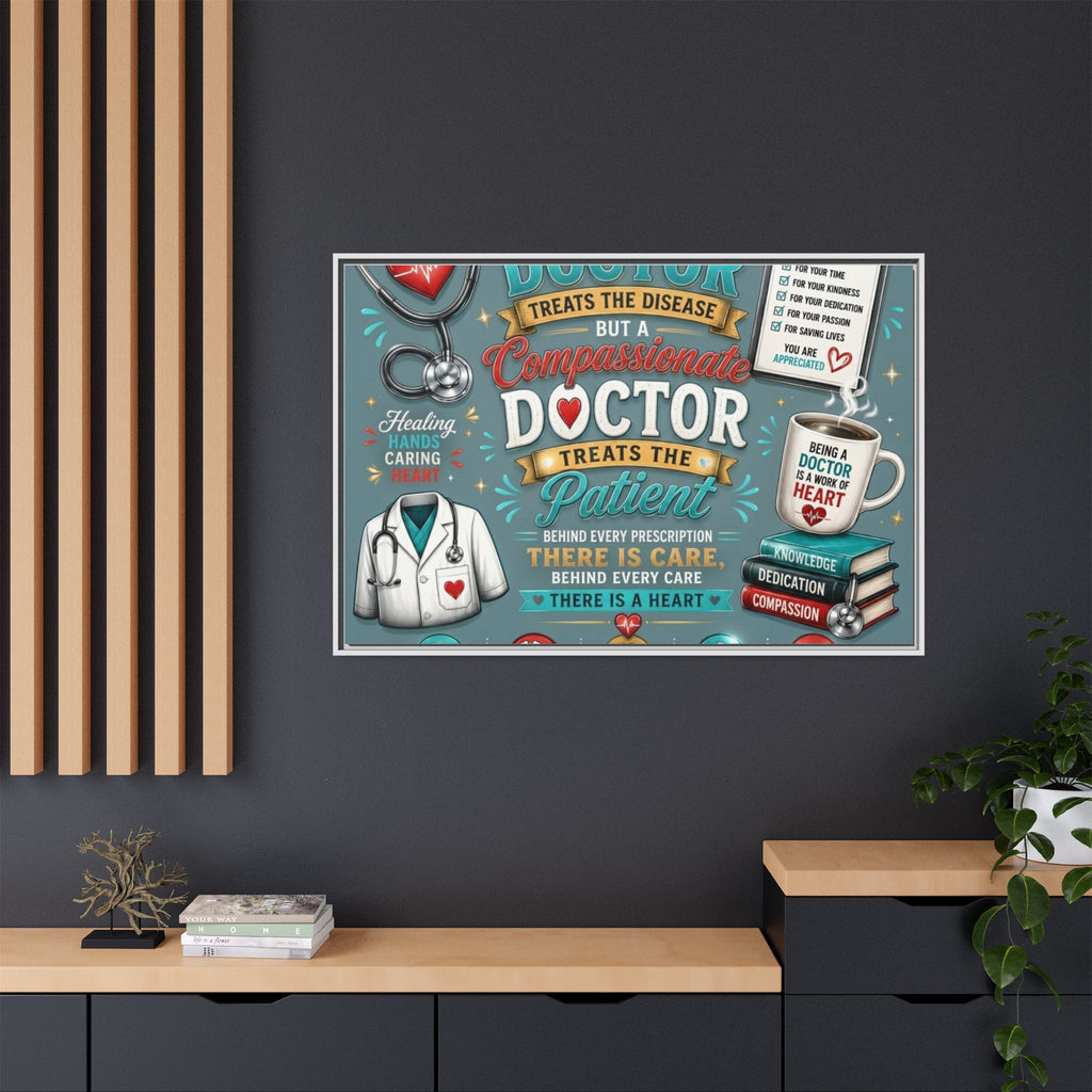 Framed Canvas Print — 'A Great Doctor Treats the Patient' Medical Tribute Wall Art
