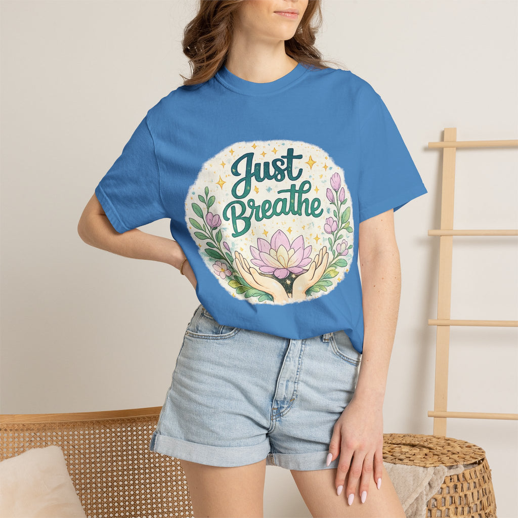Just Breathe T-Shirt — Floral Lotus Mindfulness Tee