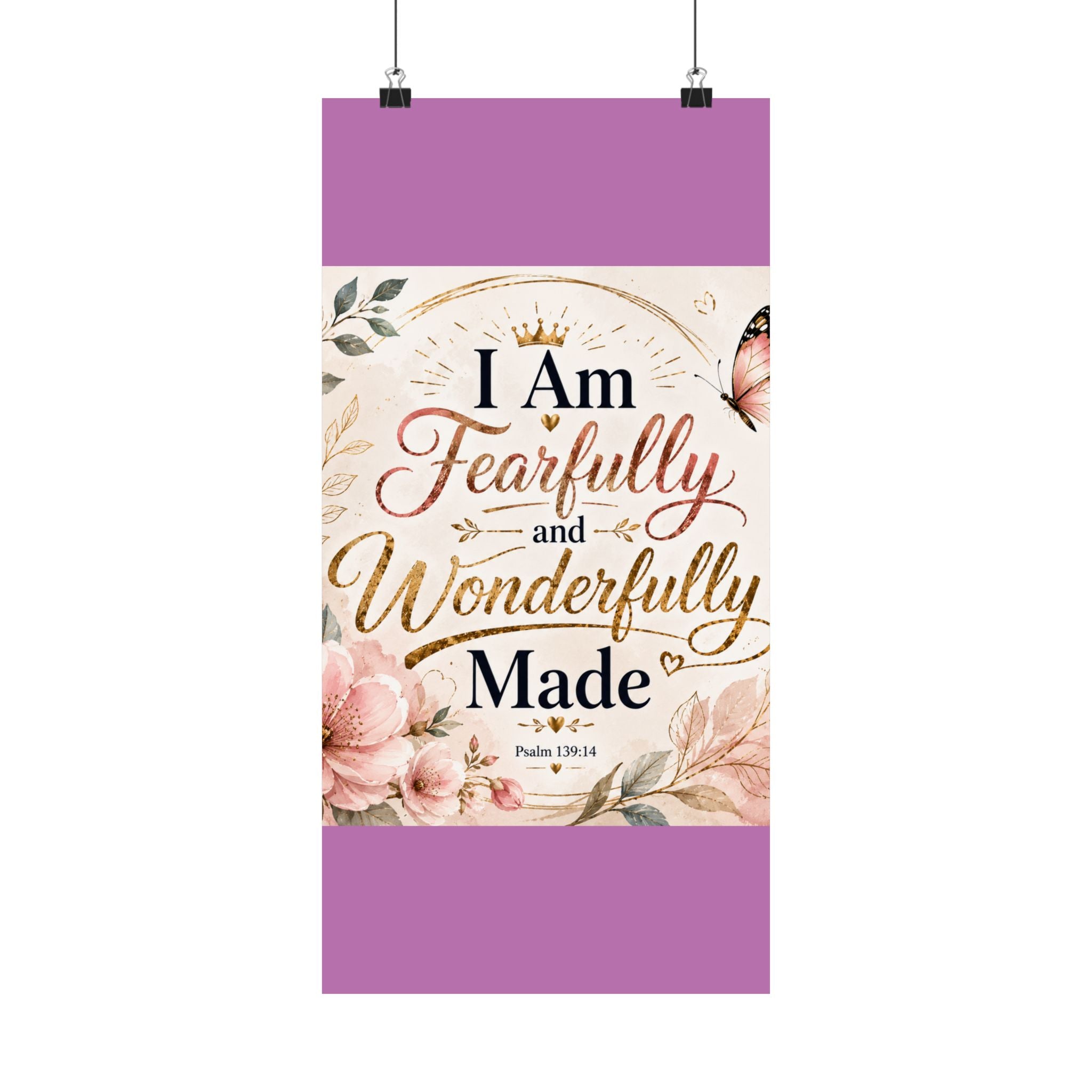 Fearfully & Wonderfully Made Vertical Poster — Inspirational Christian Wall Art (Psalm 139:14)
