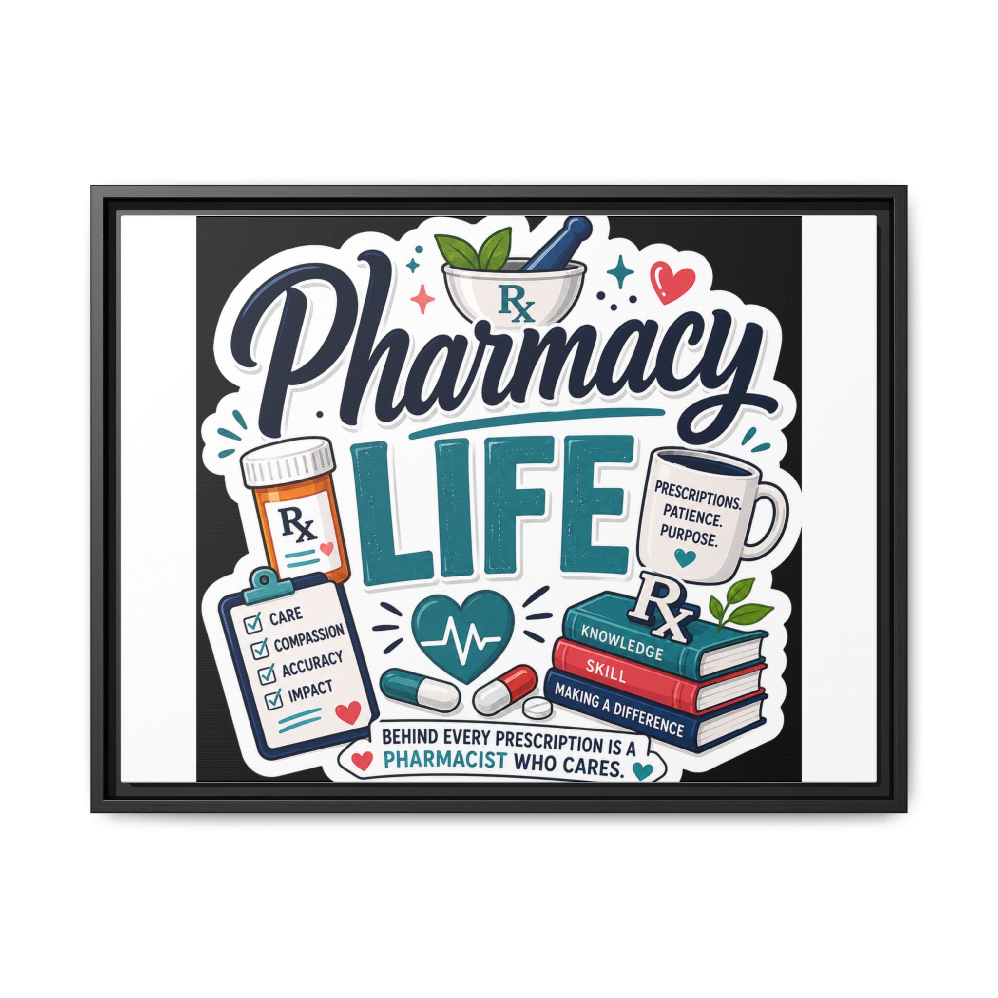 Pharmacy Life Framed Canvas Art — Colorful Pharmacist Wall Decor