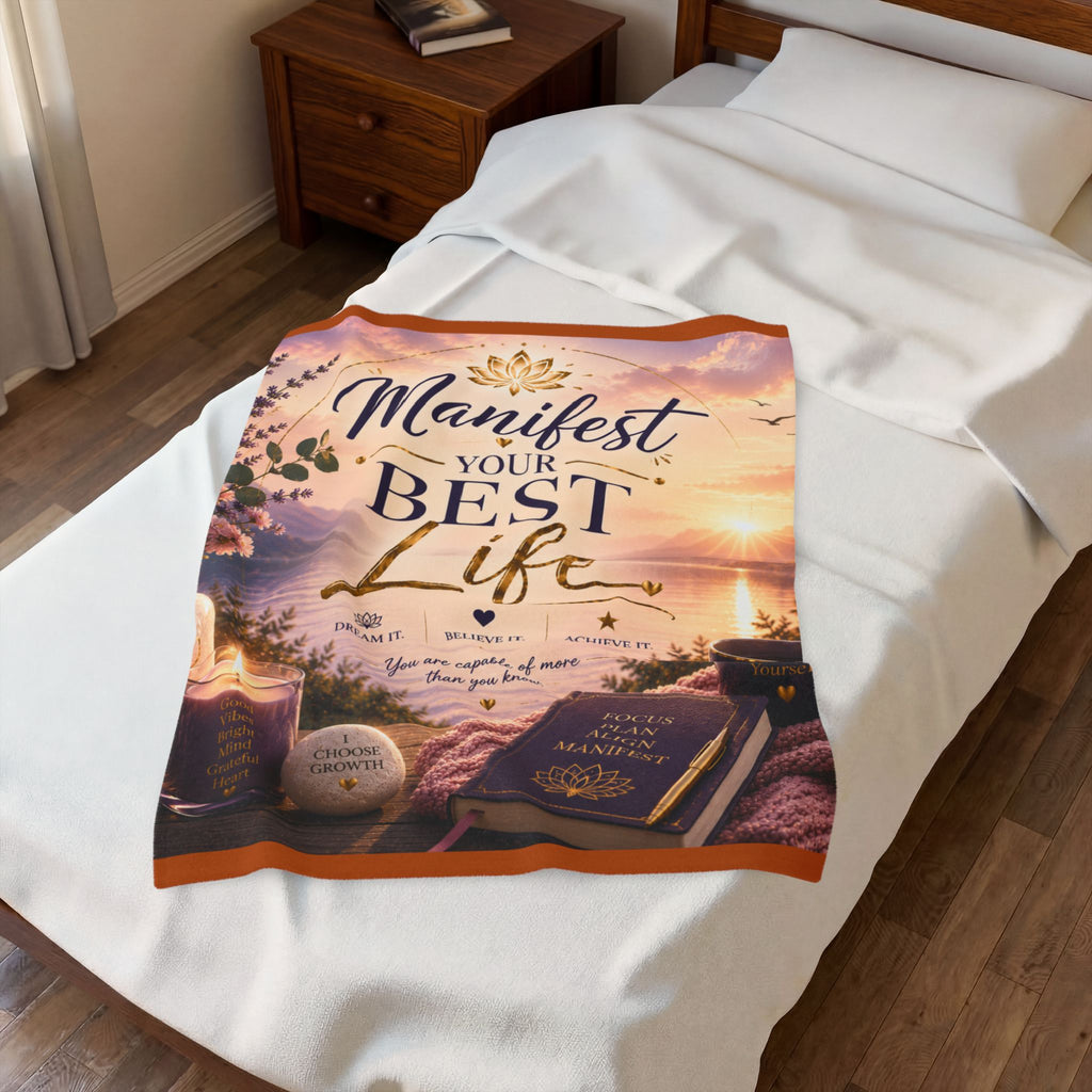 Manifest Your Best Life Velveteen Plush Blanket — Inspirational Cozy Throw for Mindfulness & Self-Care