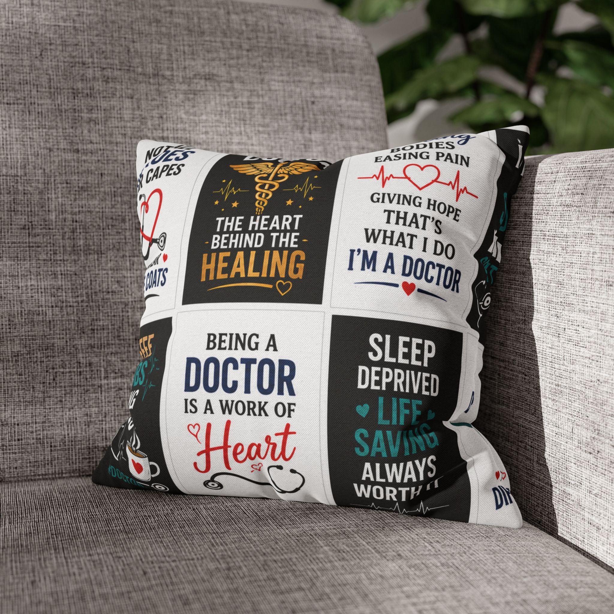 Doctor Patchwork Pillowcase — Physician Appreciation Decorative Throw Pillow Cover