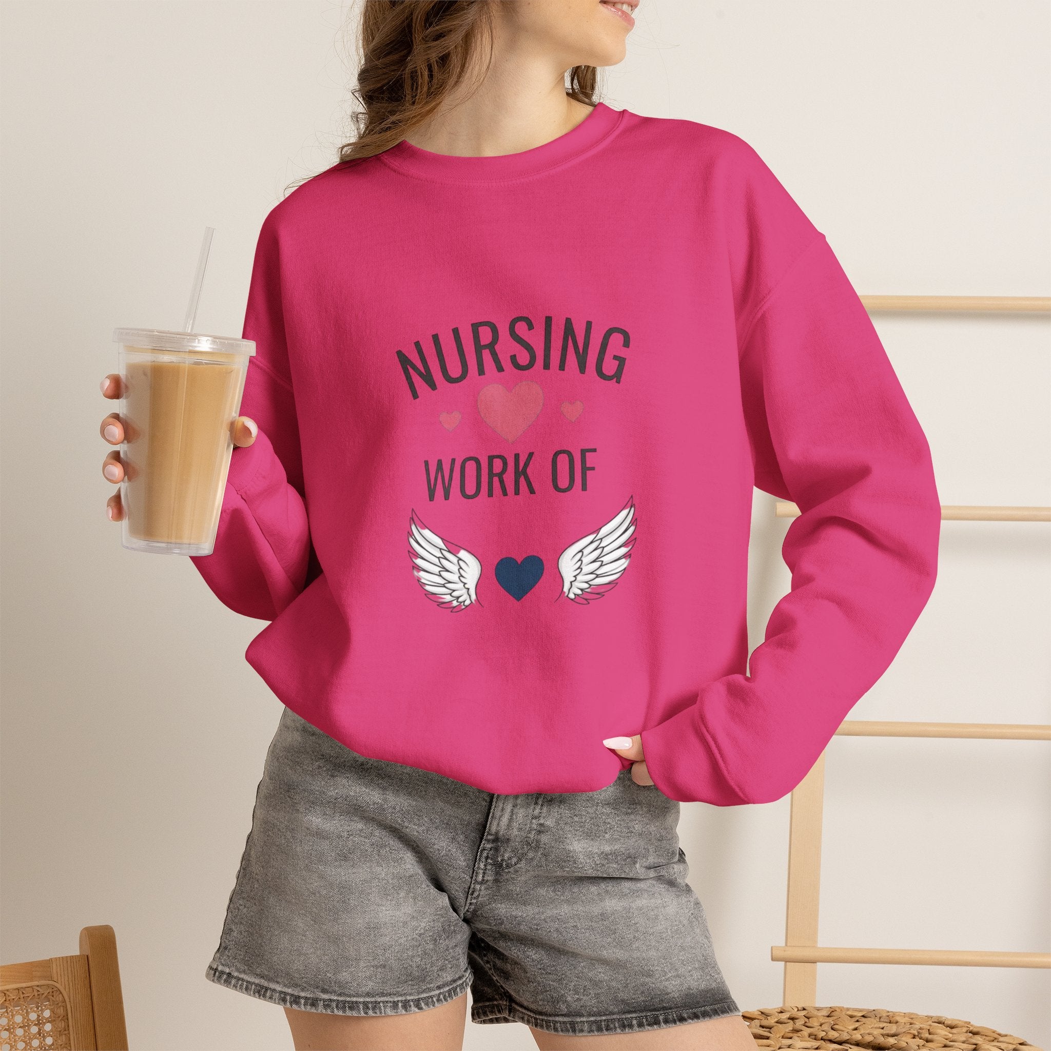 Nursing Work of Heart Crewneck Sweatshirt — Nurse Appreciation Pullover