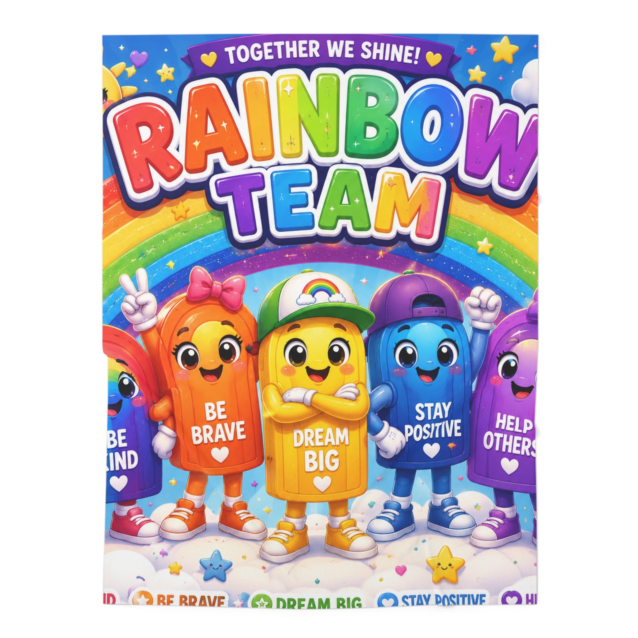 Rainbow Team Baby Swaddle Blanket — Cute Positive Message Infant Wrap (Be Brave, Dream Big, Stay Positive)