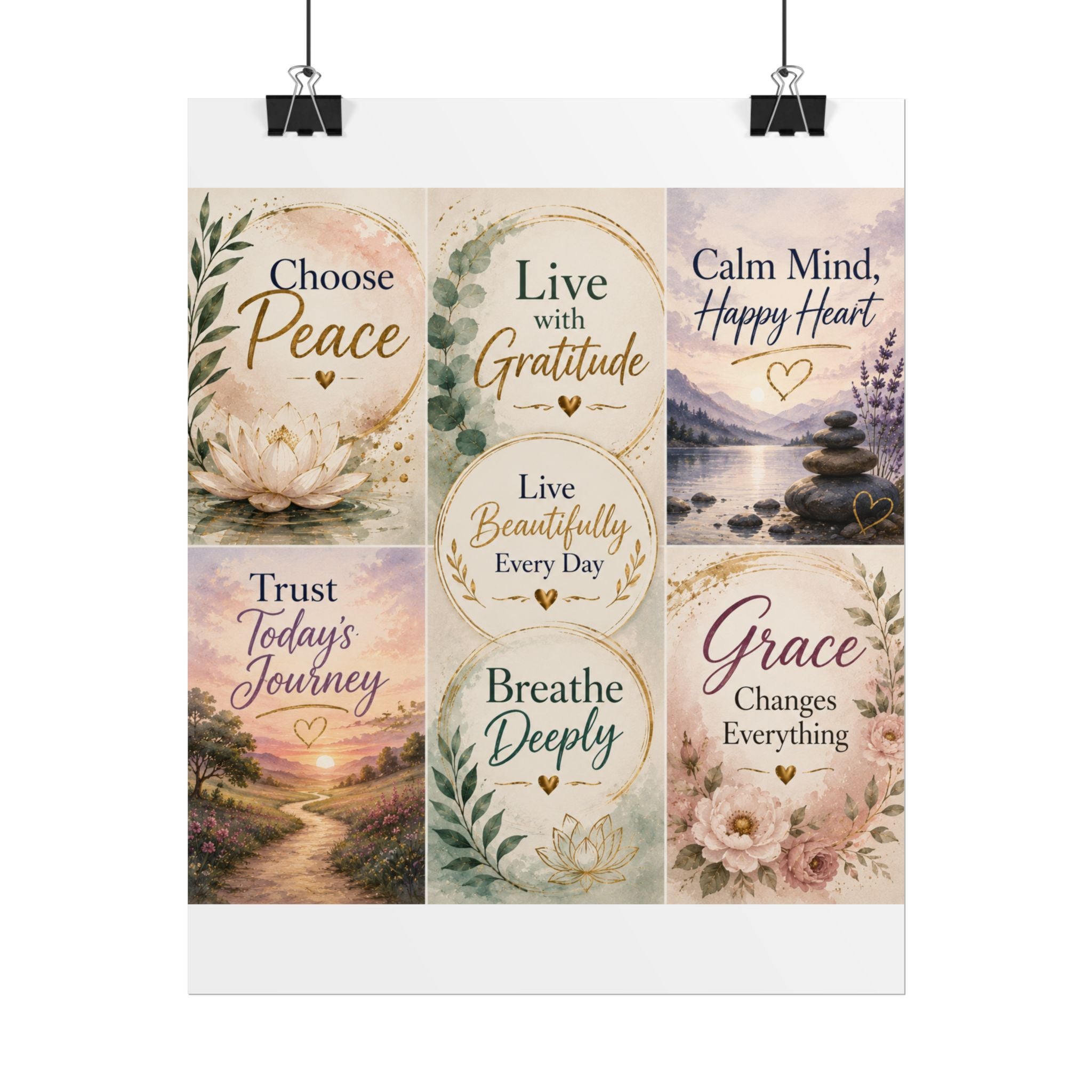 Rolled Poster - Inspirational Wall Art Set: "Choose Peace / Live with Gratitude / Calm Mind, Happy Heart / Trust Today's Journey / [...]
