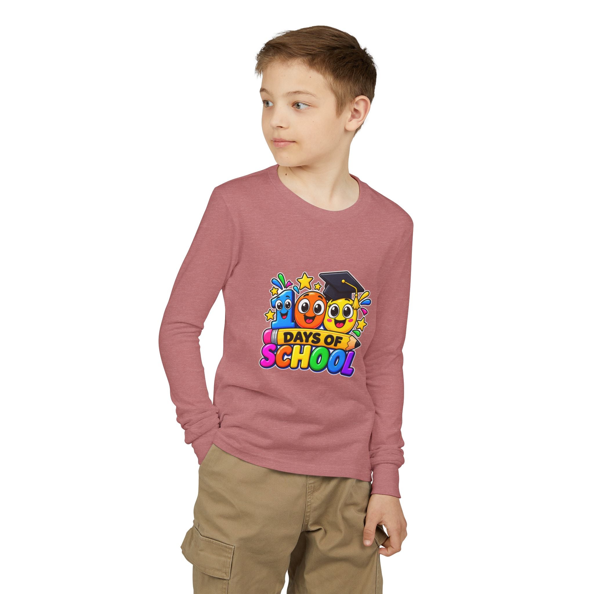 100 Days of School Youth Long Sleeve Tee – Colorful Graduation Mascots
