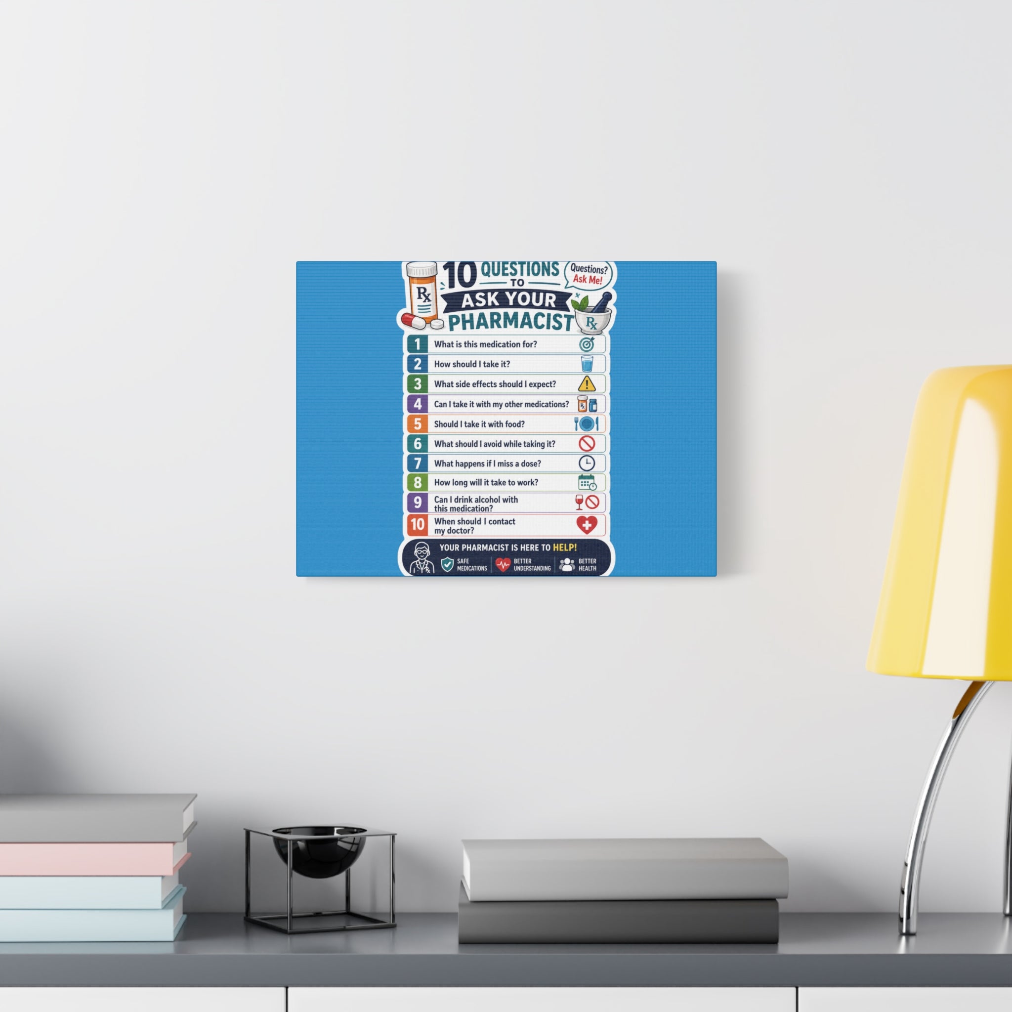 Pharmacist Questions Canvas Print — "10 Questions to Ask Your Pharmacist"