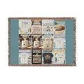Coastal Bookstore Collage Woven Blanket — Vintage Library Cover Throw