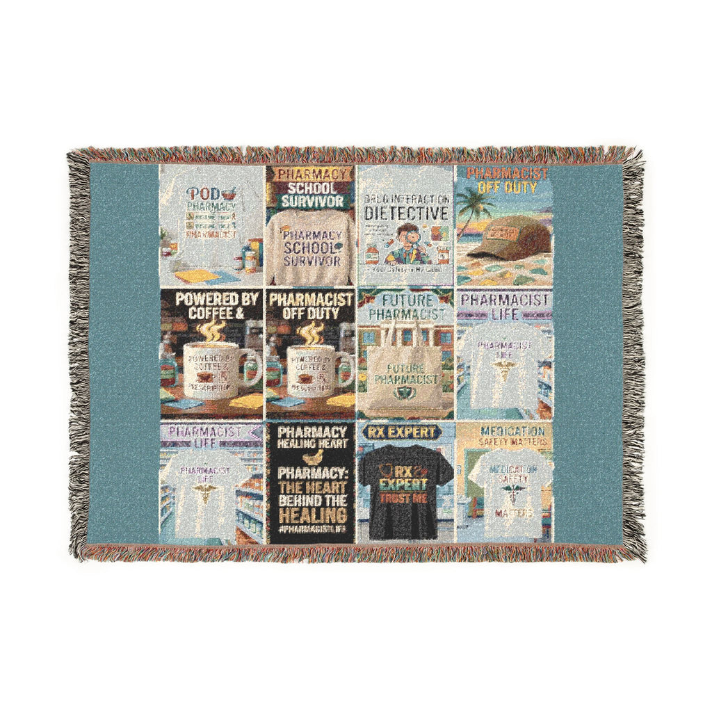 Coastal Bookstore Collage Woven Blanket — Vintage Library Cover Throw
