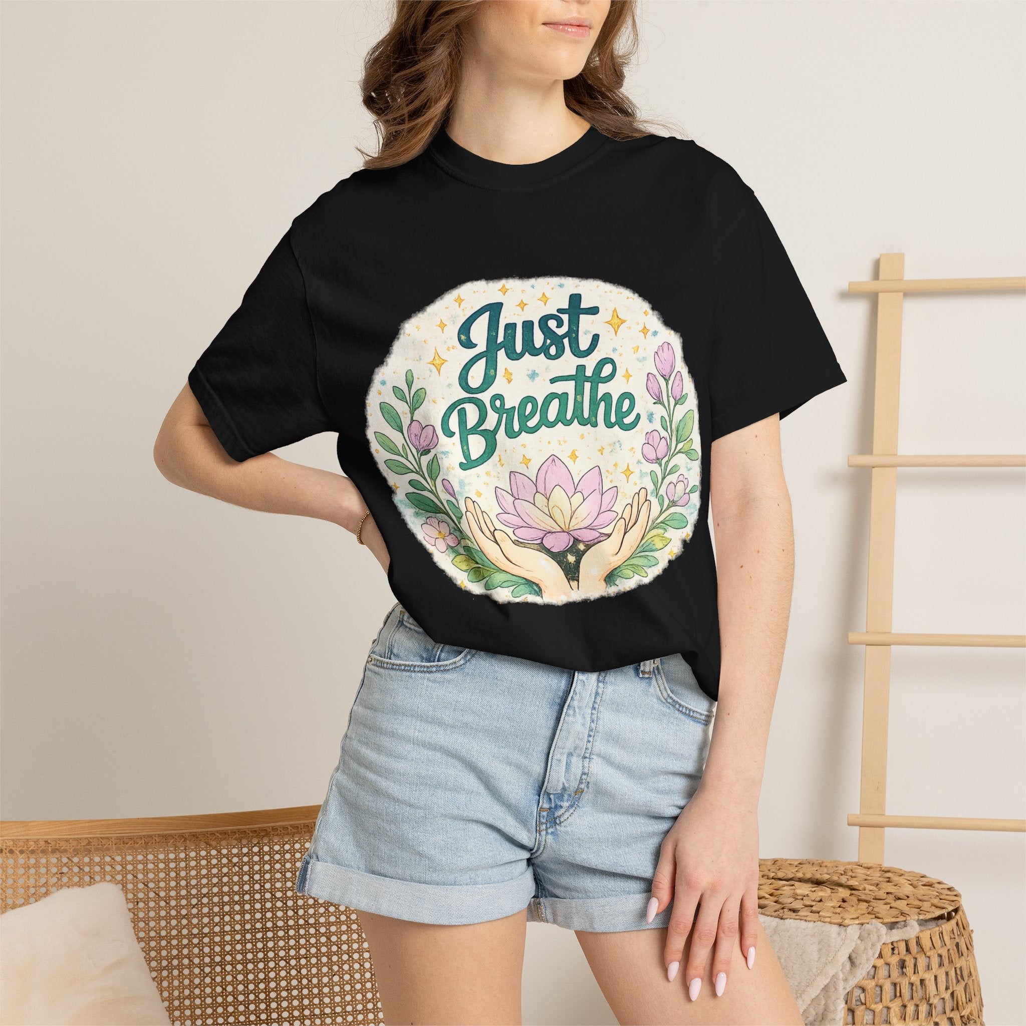 Just Breathe T-Shirt — Floral Lotus Mindfulness Tee
