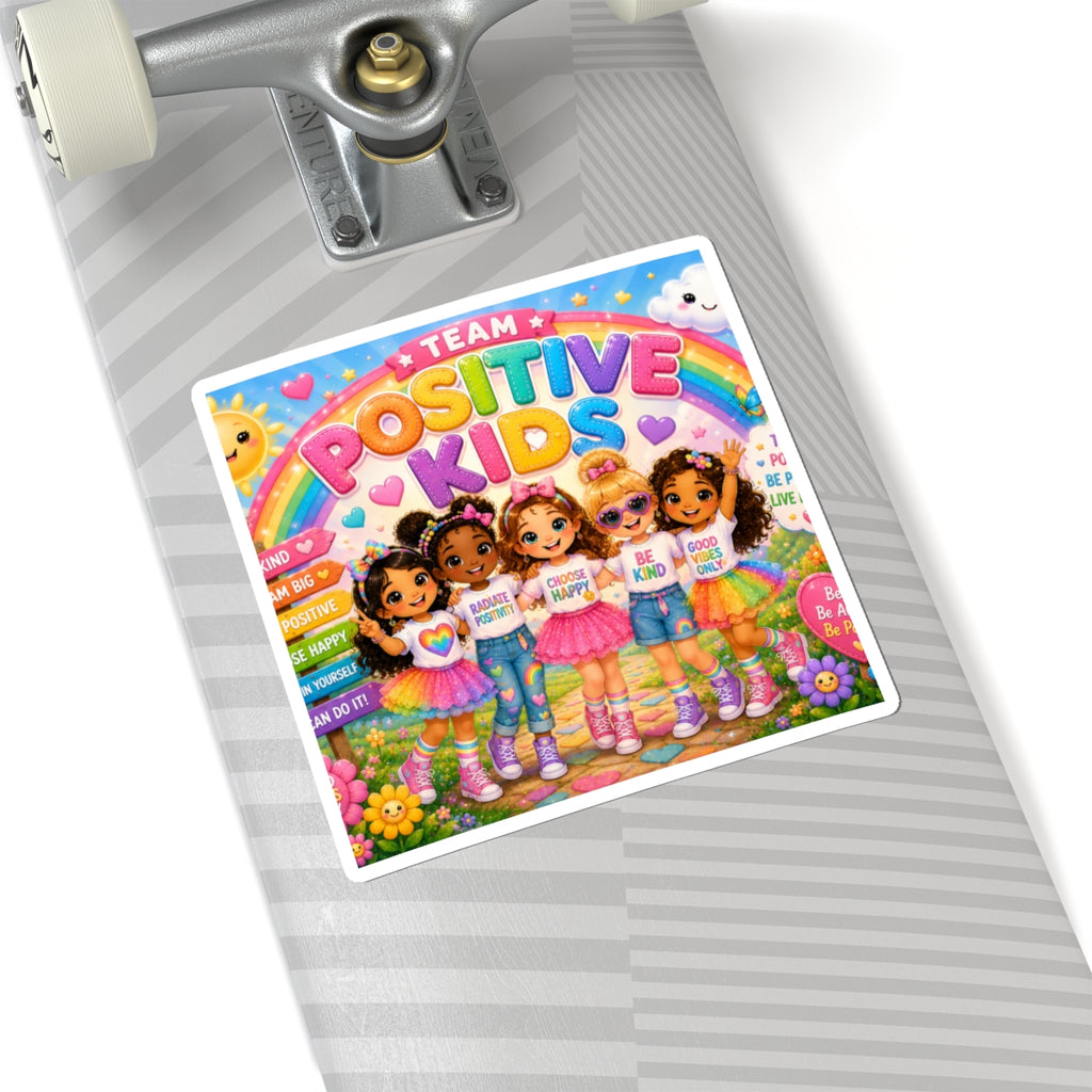 Positive Kids Kiss-Cut Sticker — Colorful Team Positive Rainbow Design