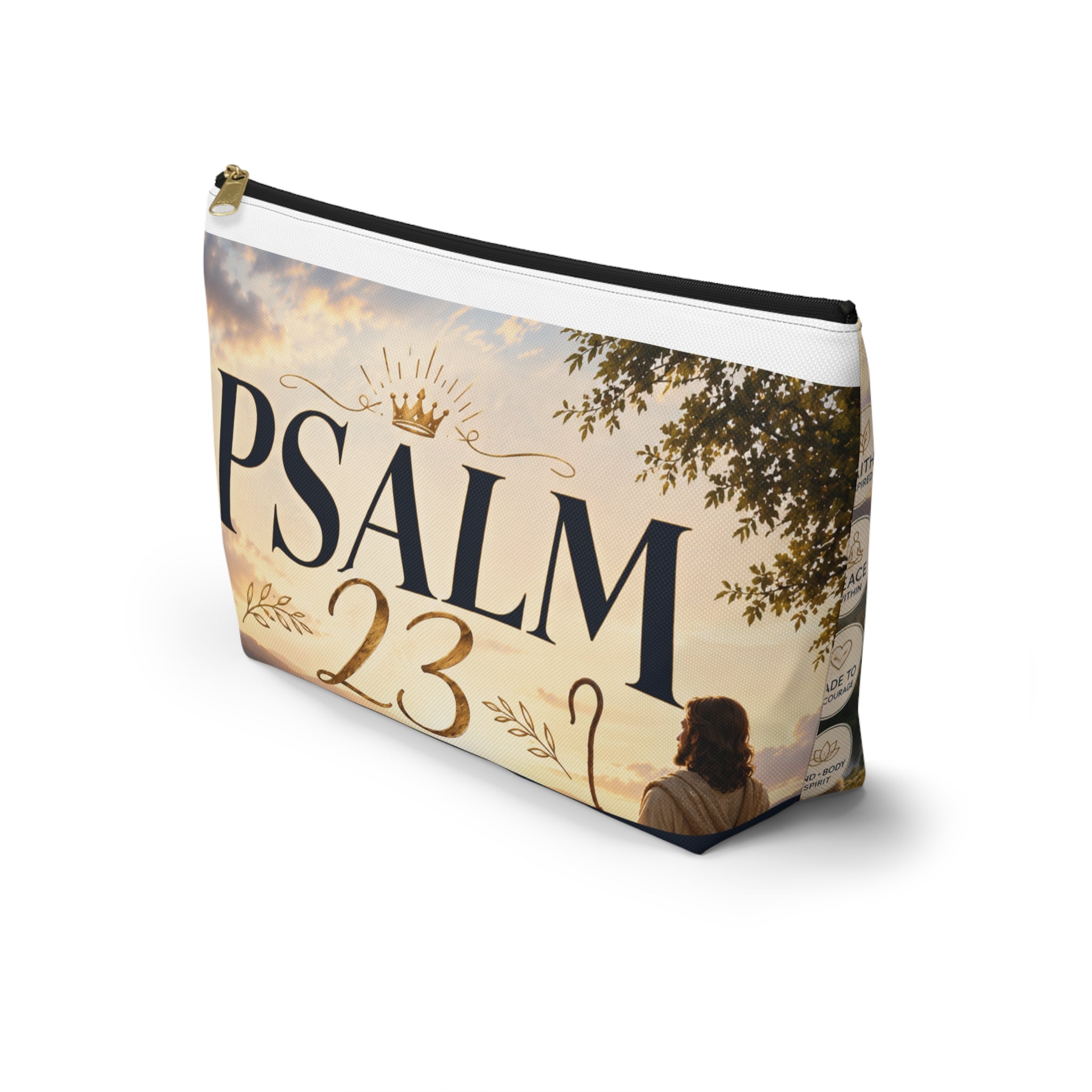 Psalm 23 Accessory Pouch — Christian Scripture Makeup Bag with 'The Lord Is My Shepherd' Design