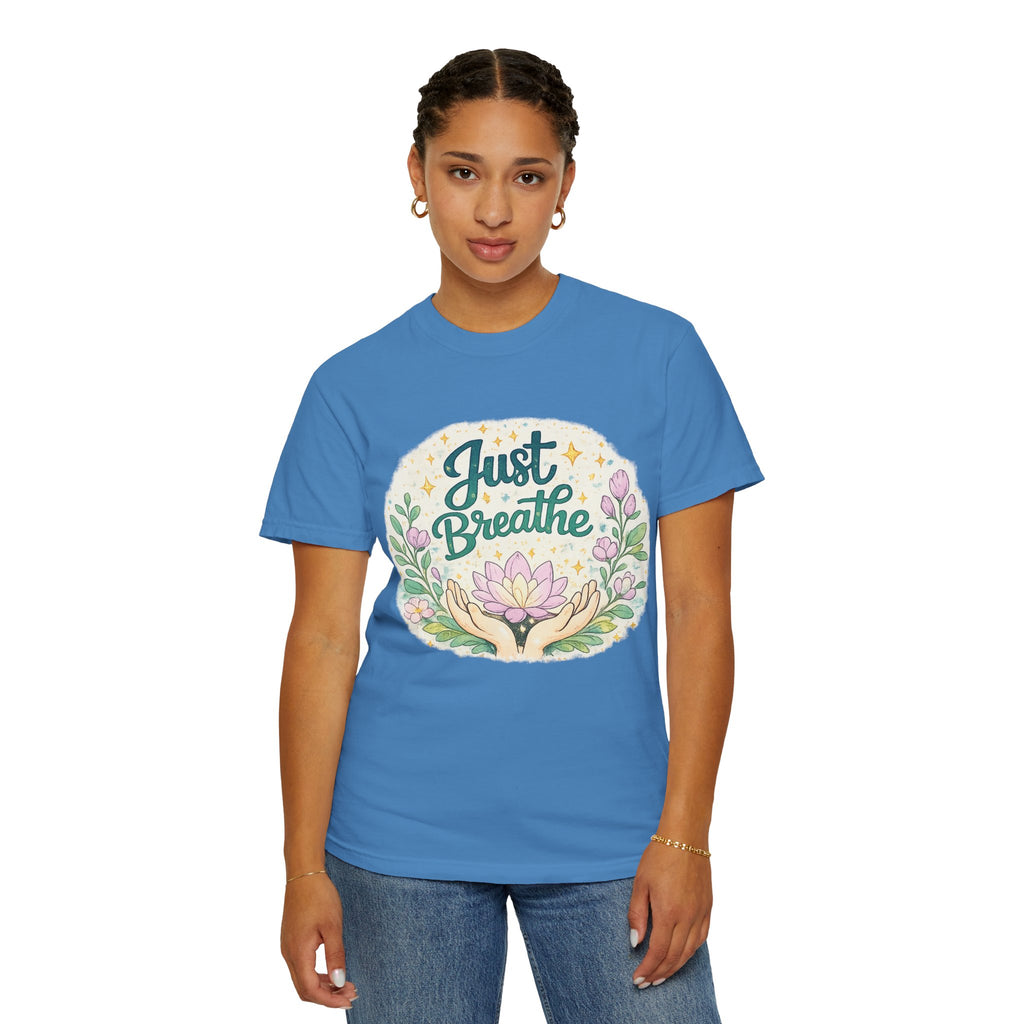 Just Breathe T-Shirt — Floral Lotus Mindfulness Tee