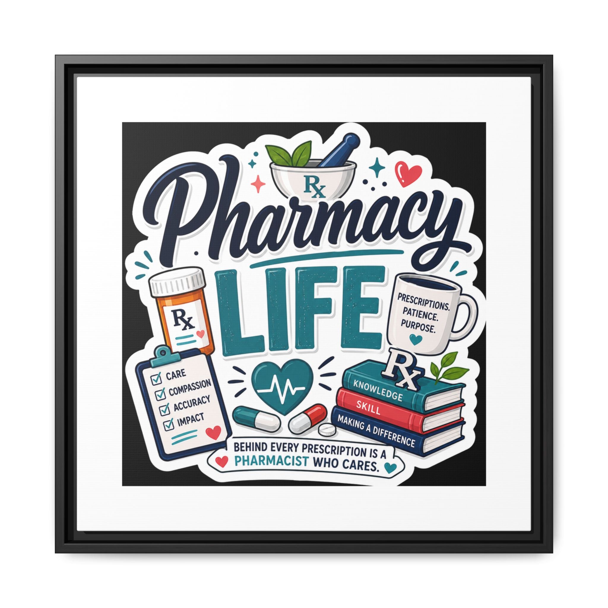 Pharmacy Life Framed Canvas Art — Colorful Pharmacist Wall Decor