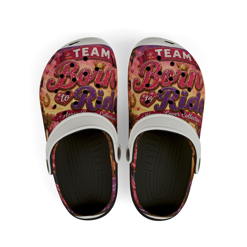 Kids 'Born to Ride' Foam Clogs — Colorful Team Graphic Slip-On Shoes