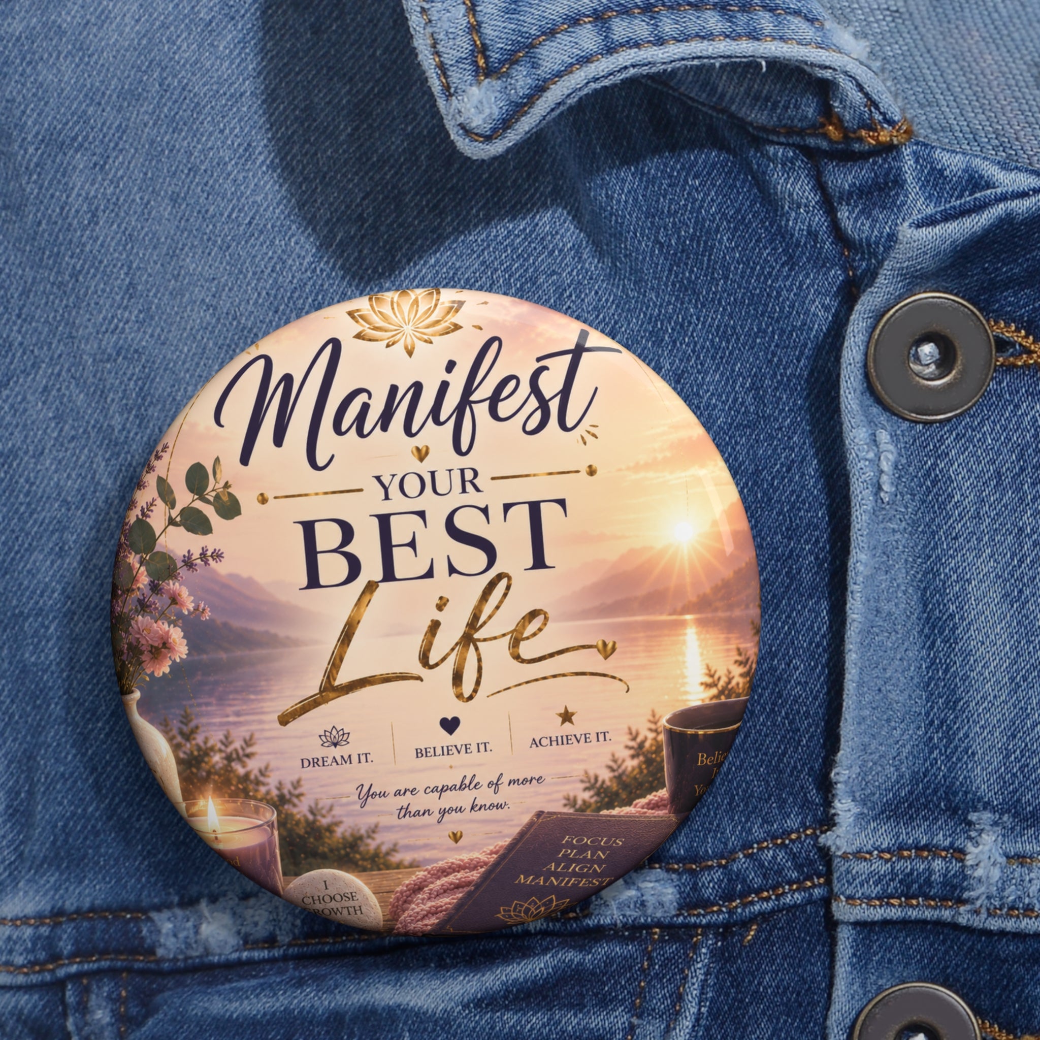 Manifest Your Best Life Pin Button — Inspirational Motivational Badge
