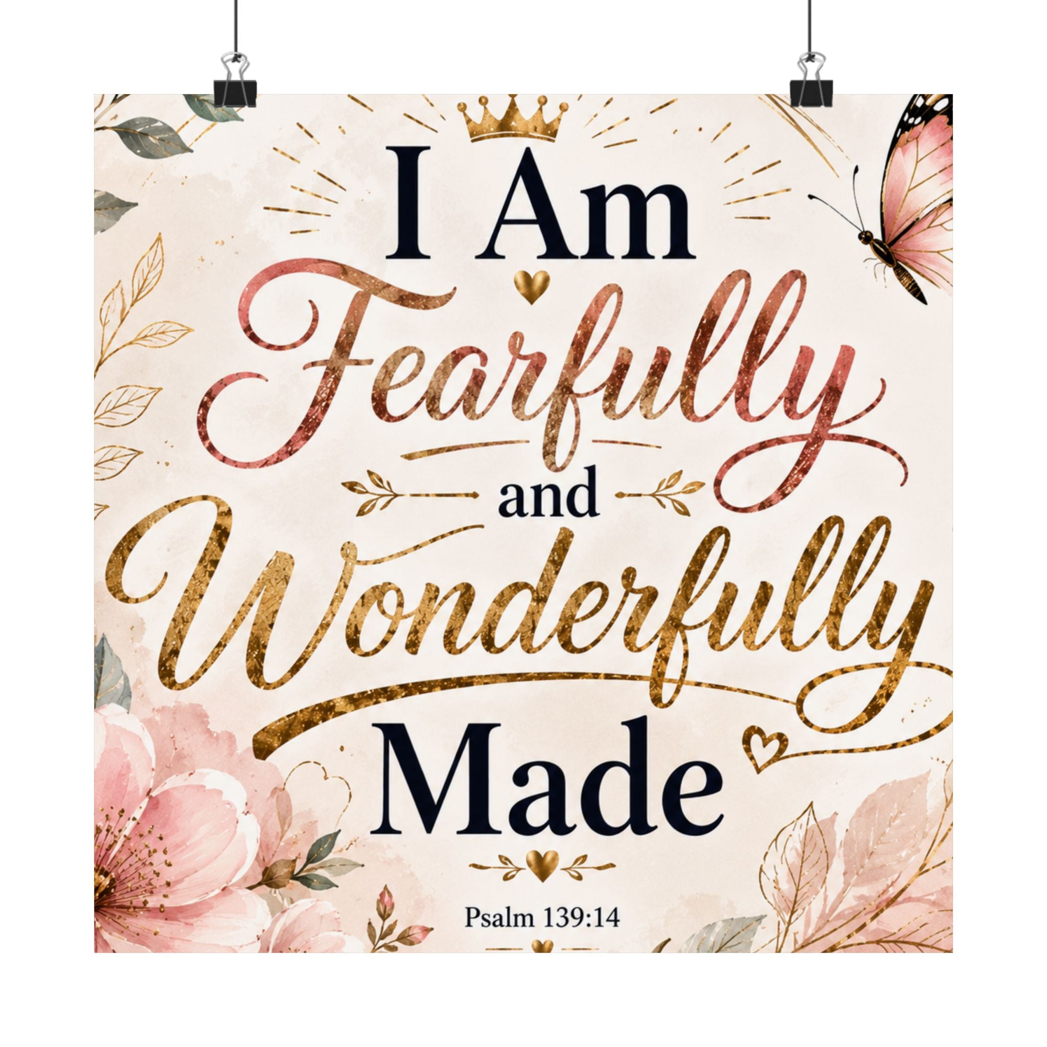 Fearfully & Wonderfully Made Vertical Poster — Inspirational Christian Wall Art (Psalm 139:14)