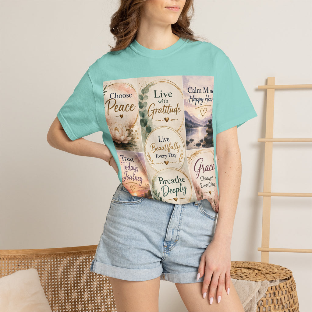 Inspirational Quote T-Shirt — Choose Peace, Live with Gratitude, Breathe Deeply