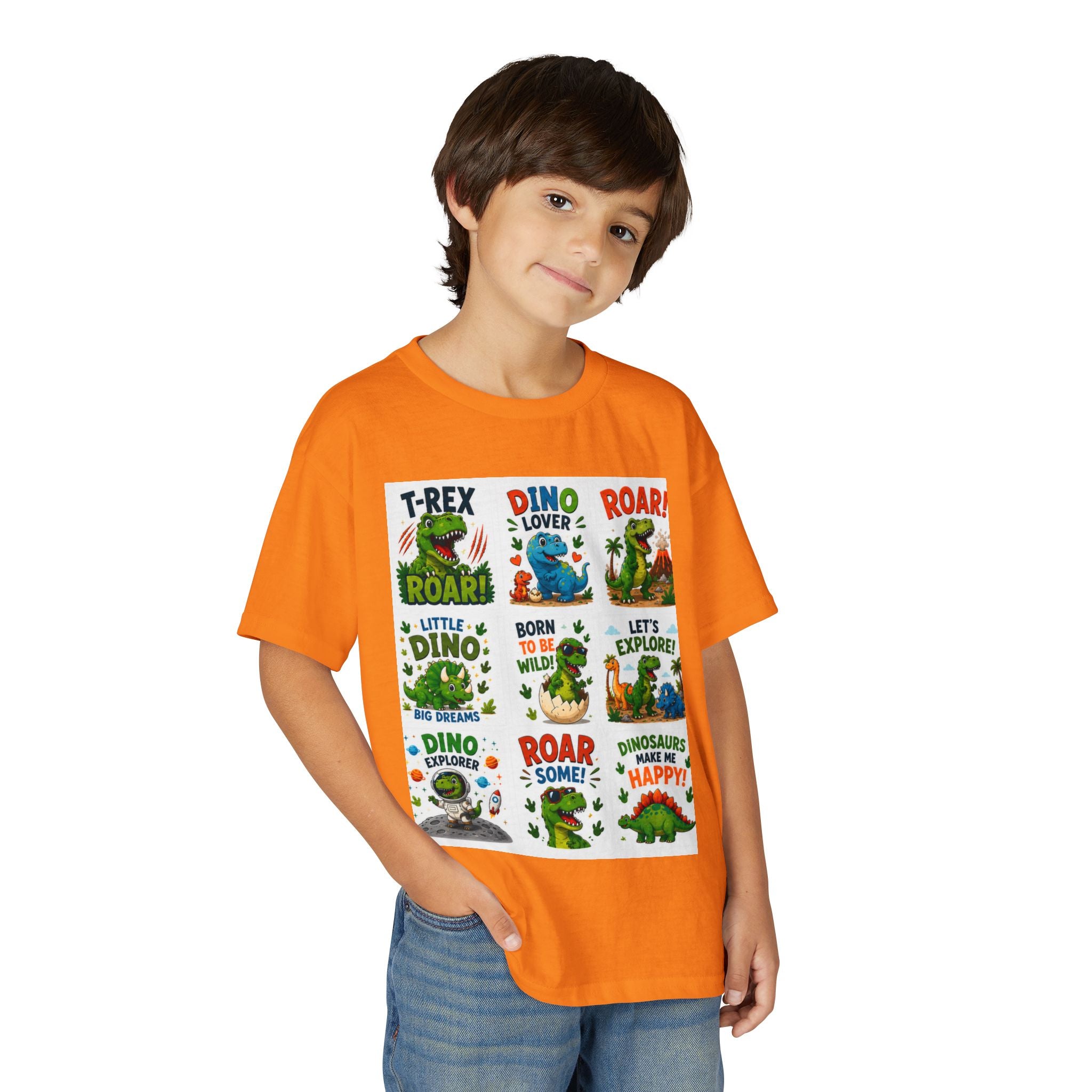 Kids Dinosaur T-Shirt — Cute Dino Quotes & Cartoon Grid Design