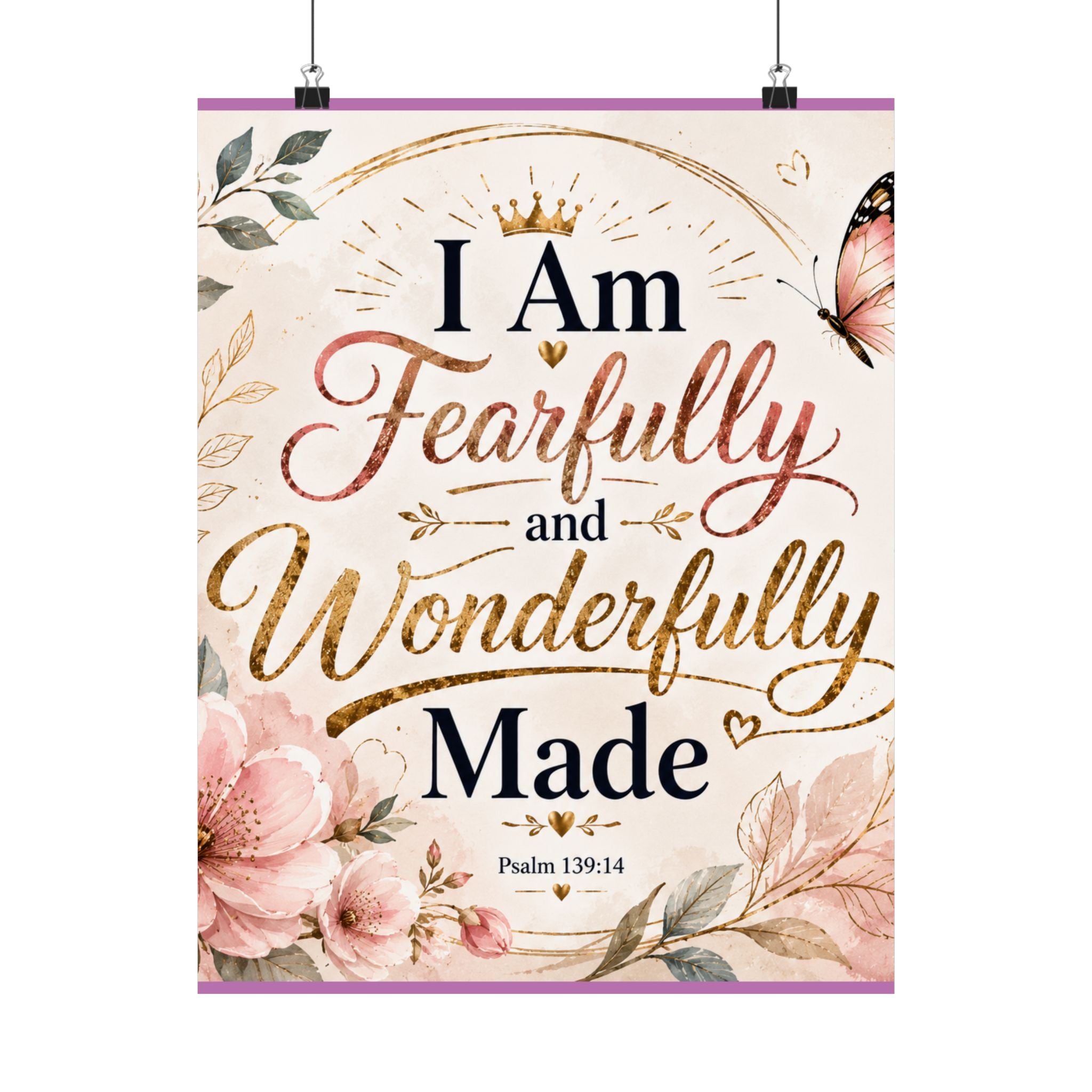 Fearfully & Wonderfully Made Vertical Poster — Inspirational Christian Wall Art (Psalm 139:14)