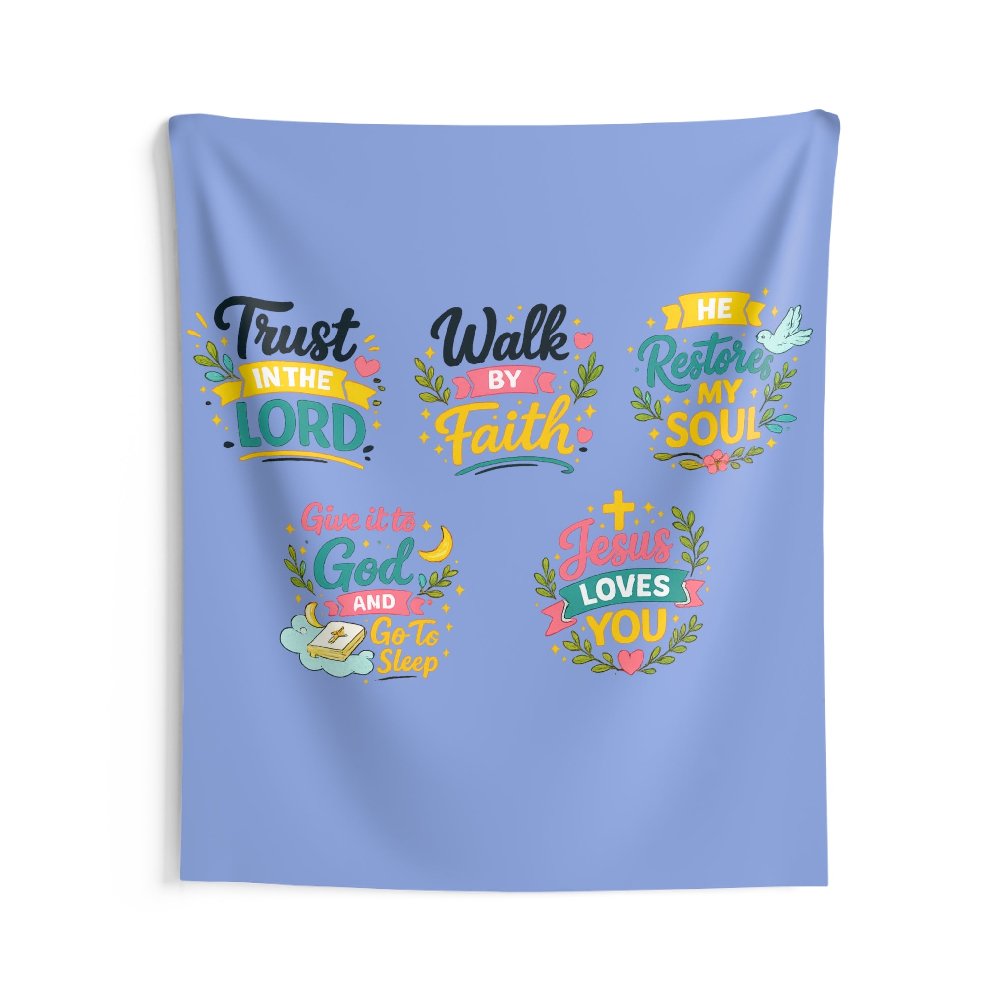 Christian Inspirational Wall Tapestry — Bible Verse Faith Décor (Trust in the Lord, Walk by Faith, He Restores My Soul)