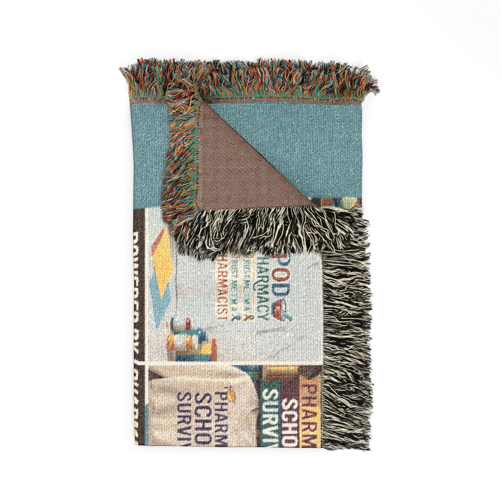 Coastal Bookstore Collage Woven Blanket — Vintage Library Cover Throw