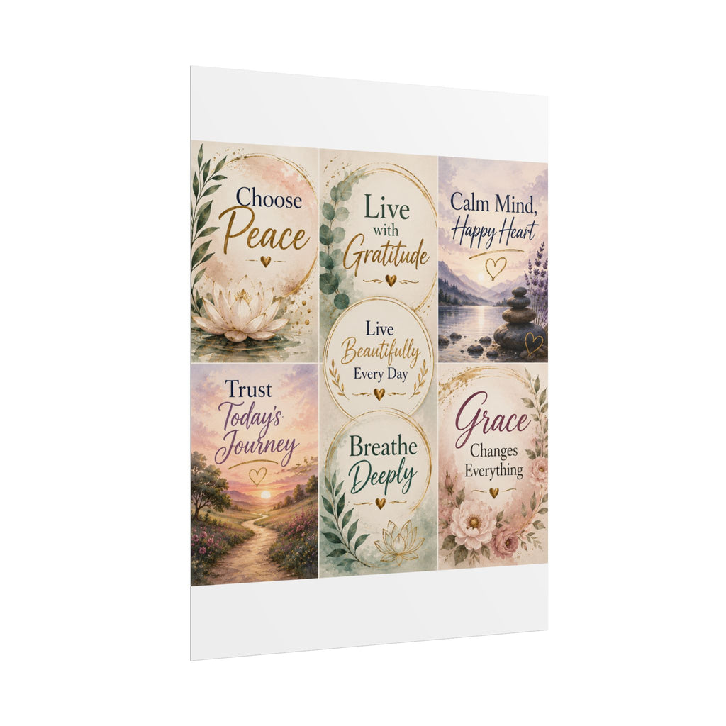 Rolled Poster - Inspirational Wall Art Set: "Choose Peace / Live with Gratitude / Calm Mind, Happy Heart / Trust Today's Journey / [...]