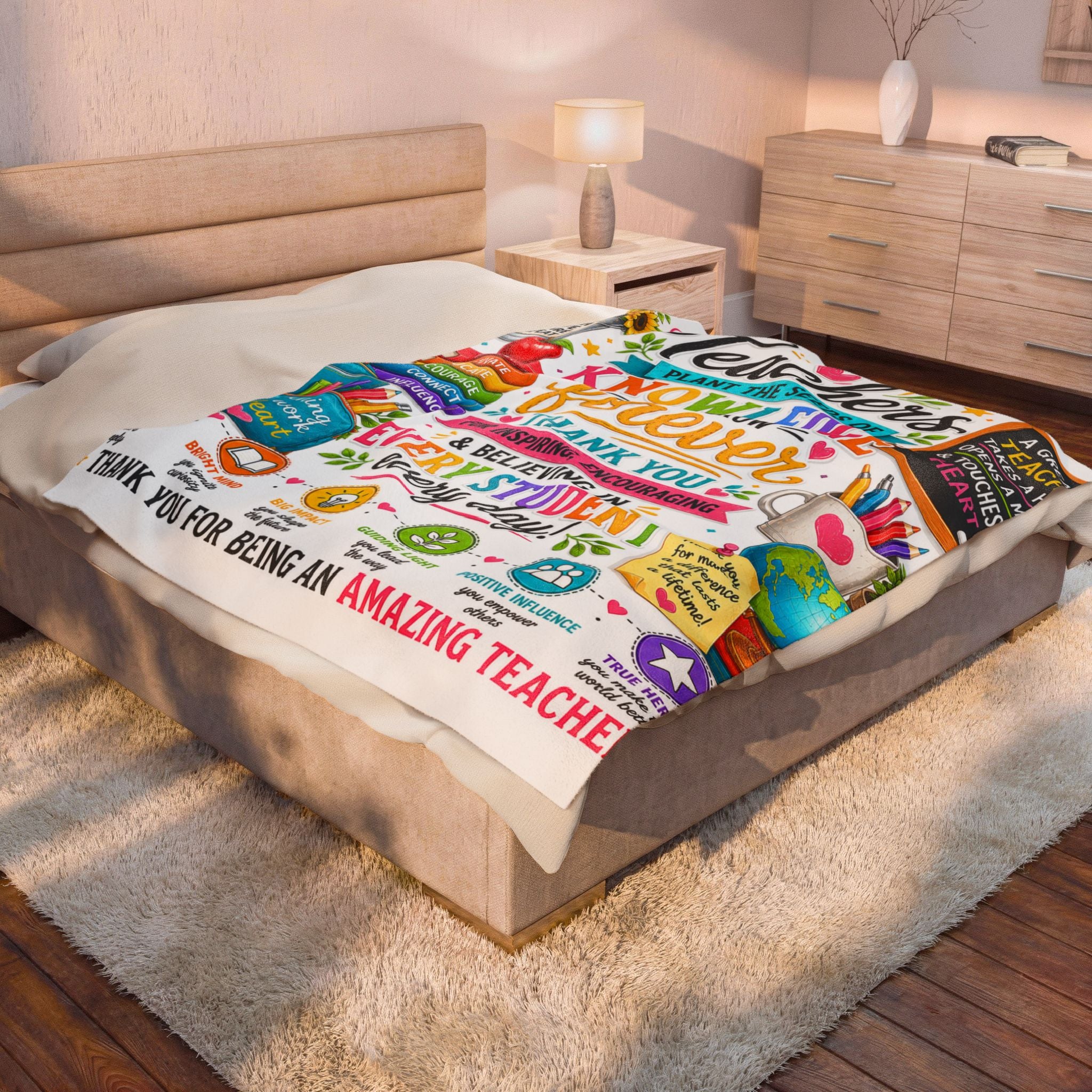 Teacher Thank You Velveteen Plush Blanket — "Teachers Plant the Seeds of Knowledge That Grow Forever"