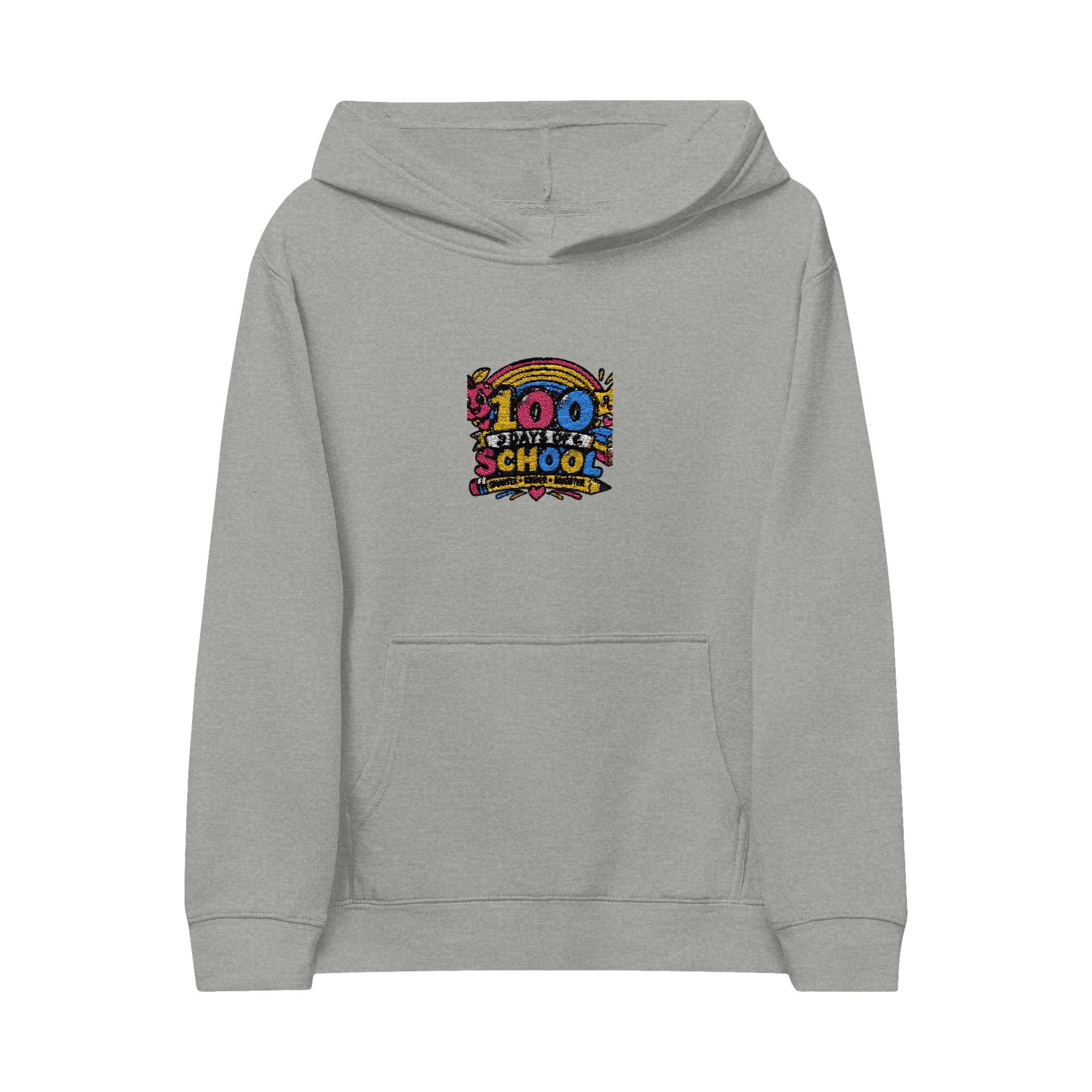 100th Day of School Kids Hoodie — Embroidered Colorful Badge