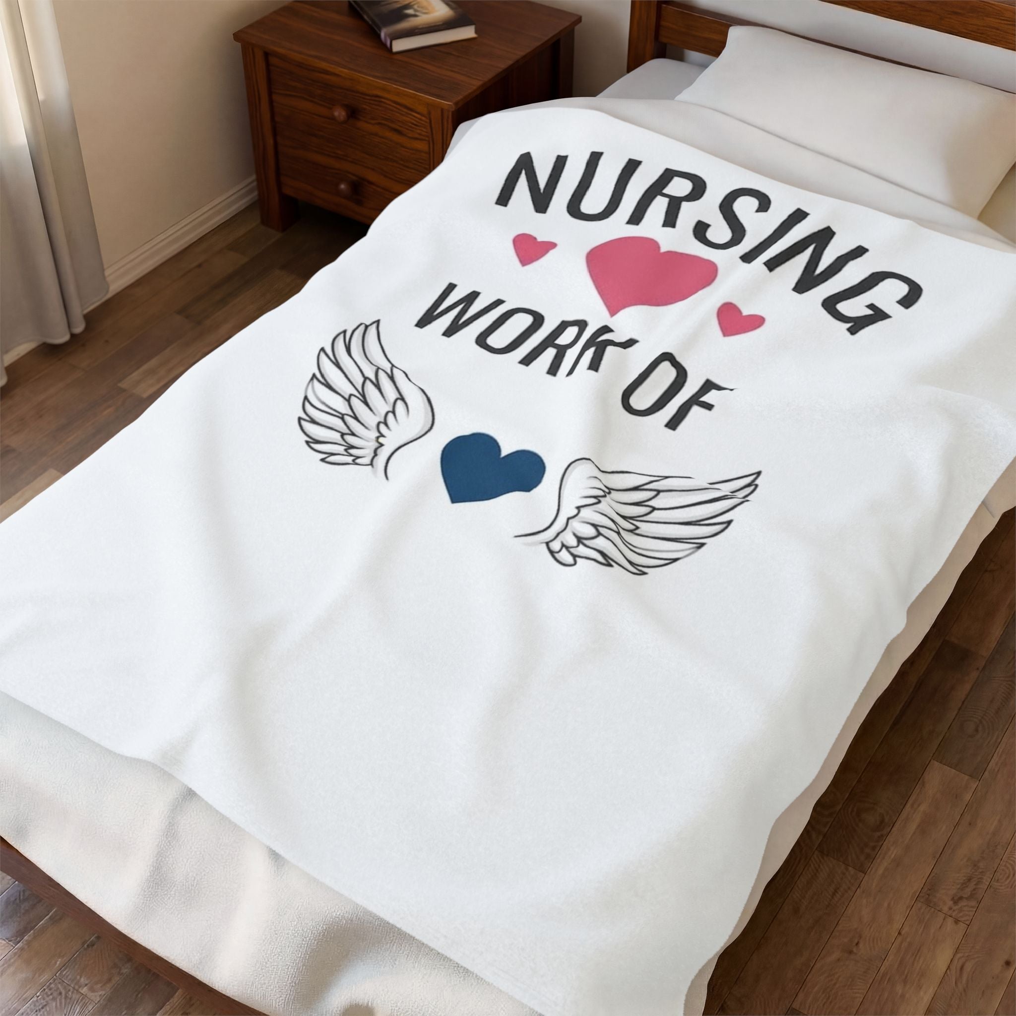 Velveteen Plush Blanket — "Nursing Work of Heart" Soft Nurse Gift Throw