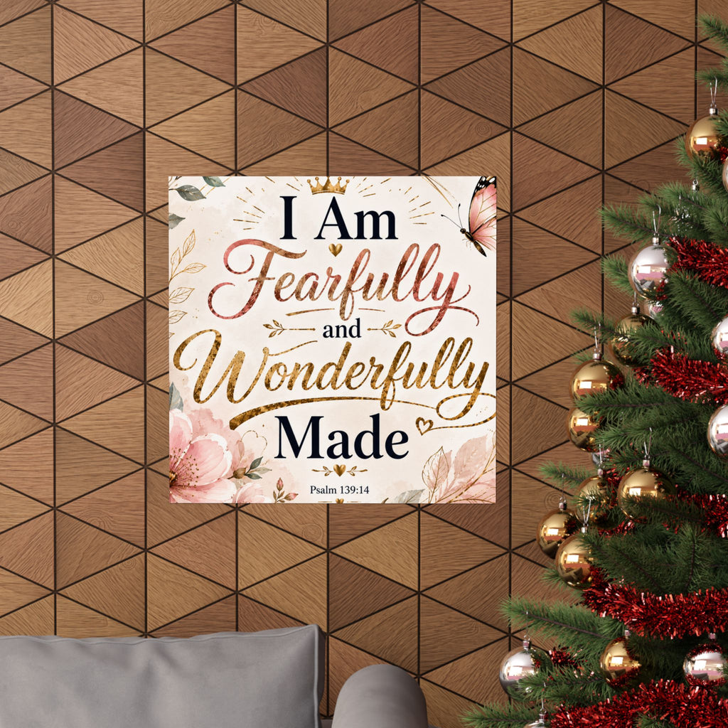 Fearfully & Wonderfully Made Vertical Poster — Inspirational Christian Wall Art (Psalm 139:14)