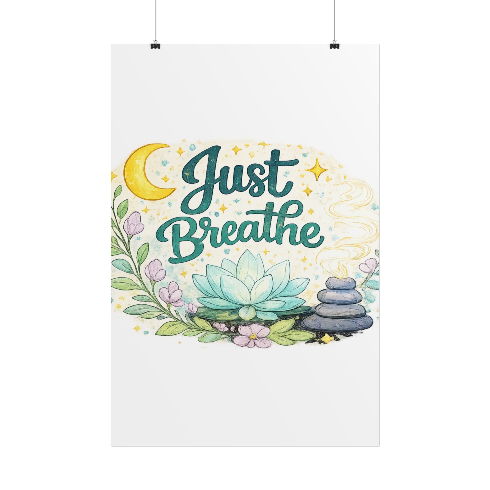 Just Breathe Poster — Calming Yoga & Meditation Wall Art