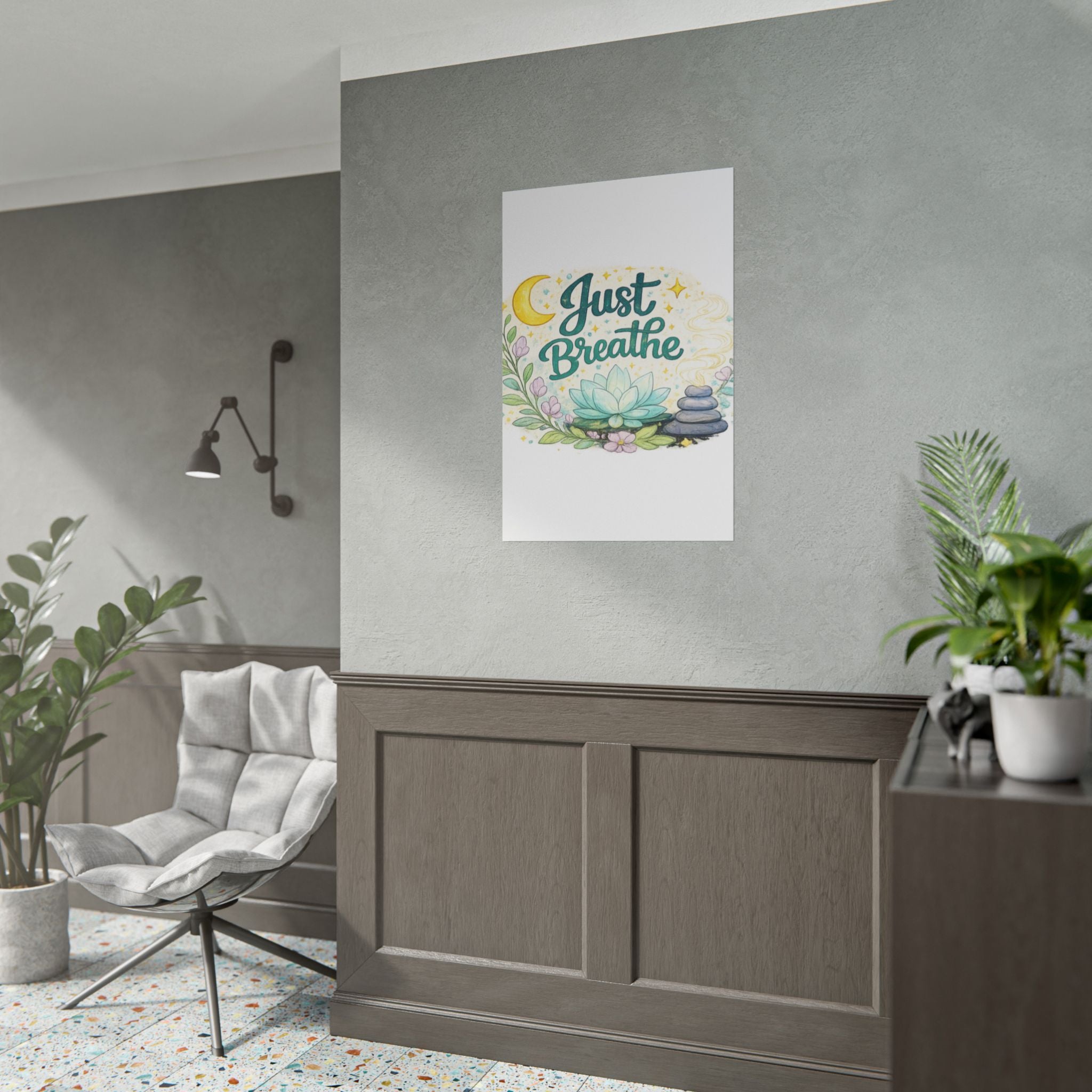 Just Breathe Poster — Calming Yoga & Meditation Wall Art