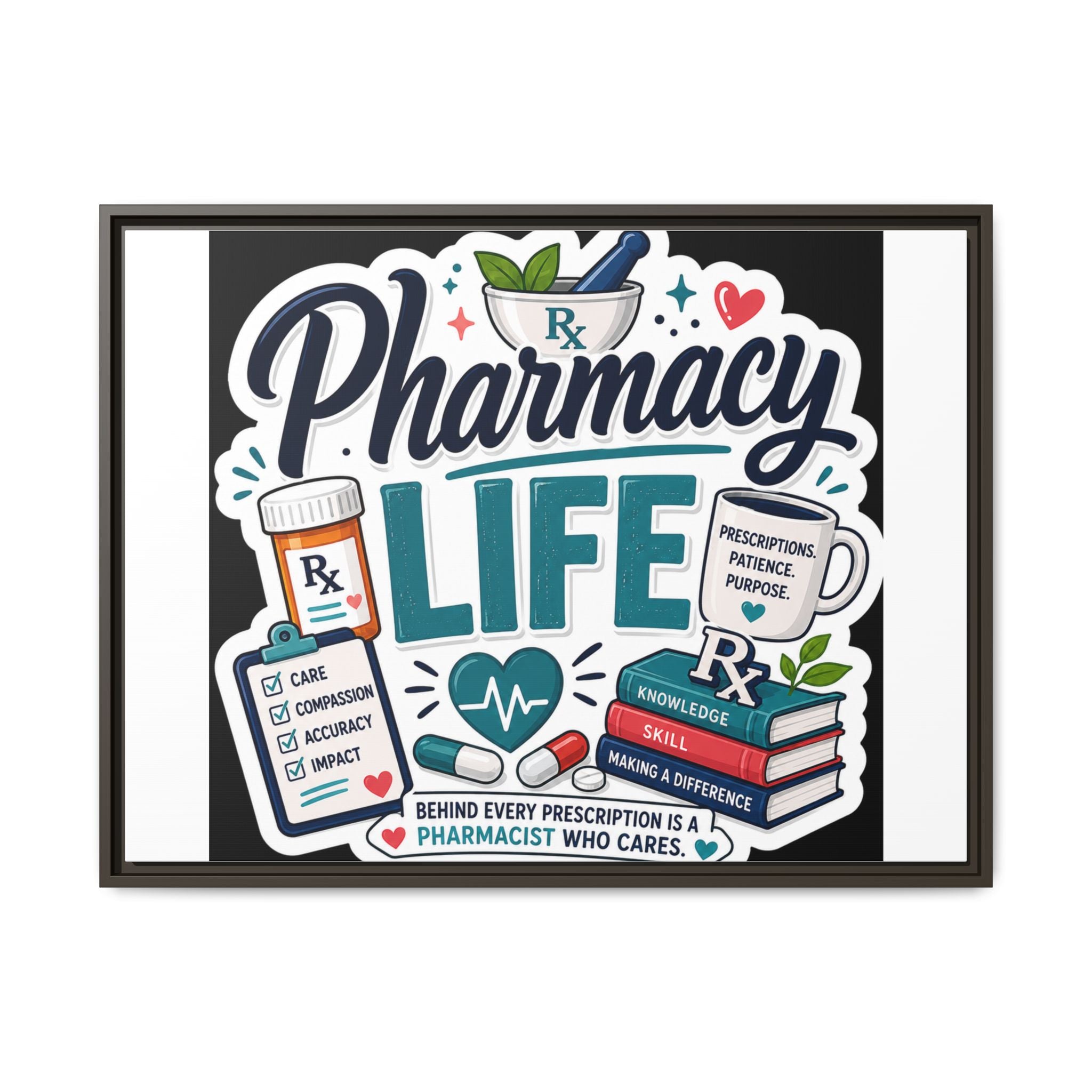 Pharmacy Life Framed Canvas Art — Colorful Pharmacist Wall Decor