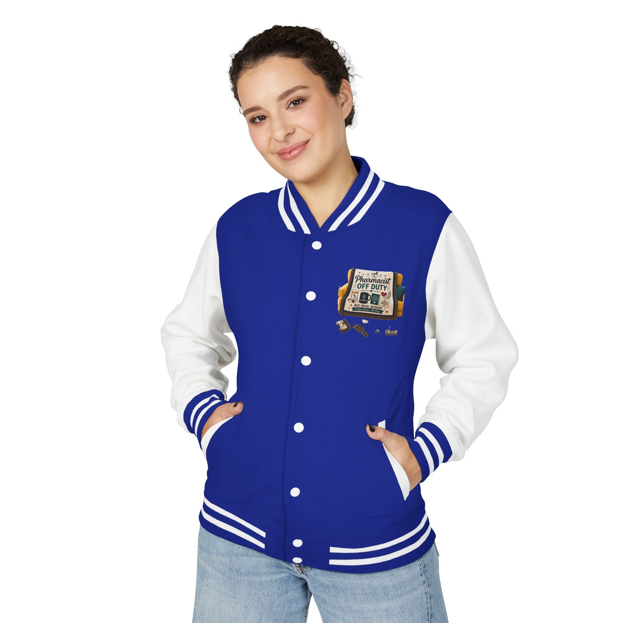 Letterman Jacket — 'Pharmacist Off Duty' Retro Patch Design