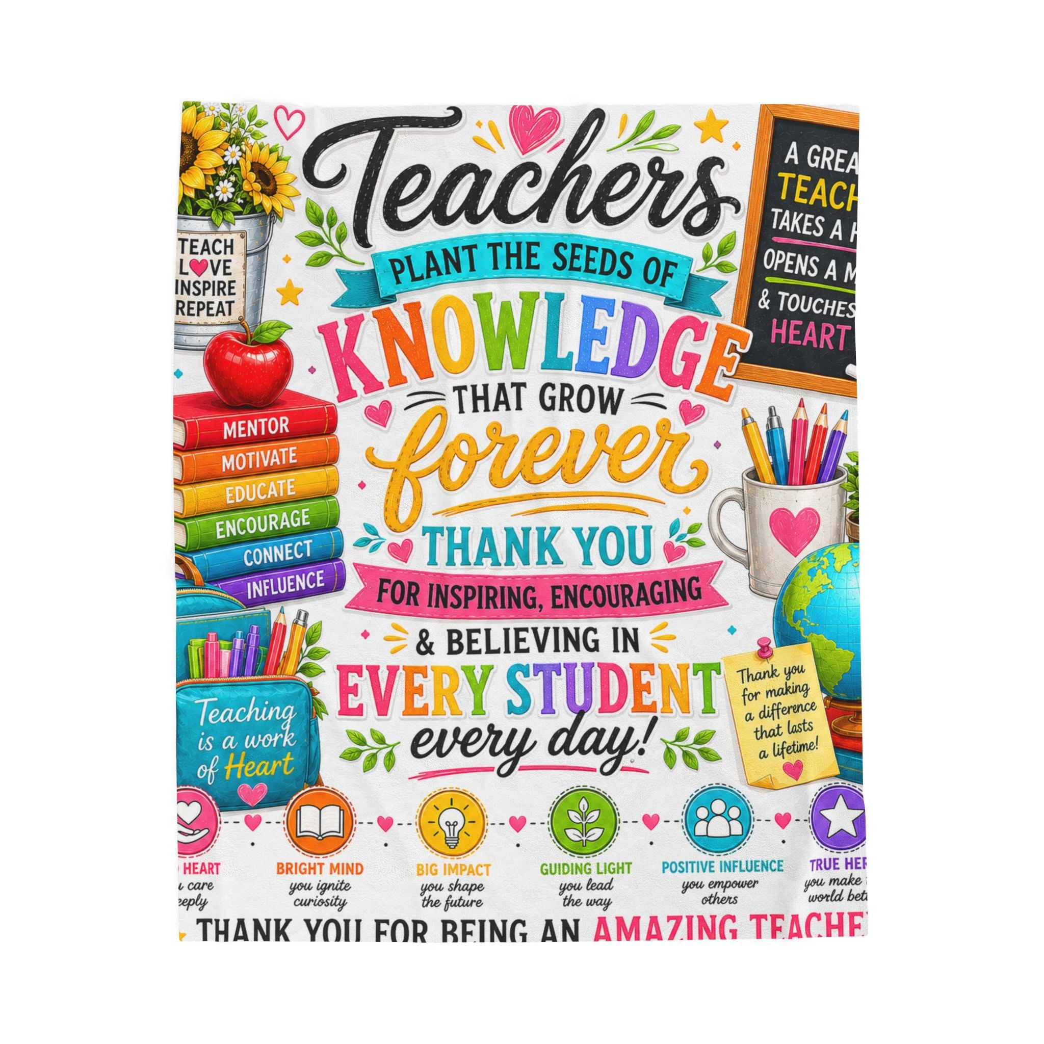Teacher Thank You Velveteen Plush Blanket — "Teachers Plant the Seeds of Knowledge That Grow Forever"
