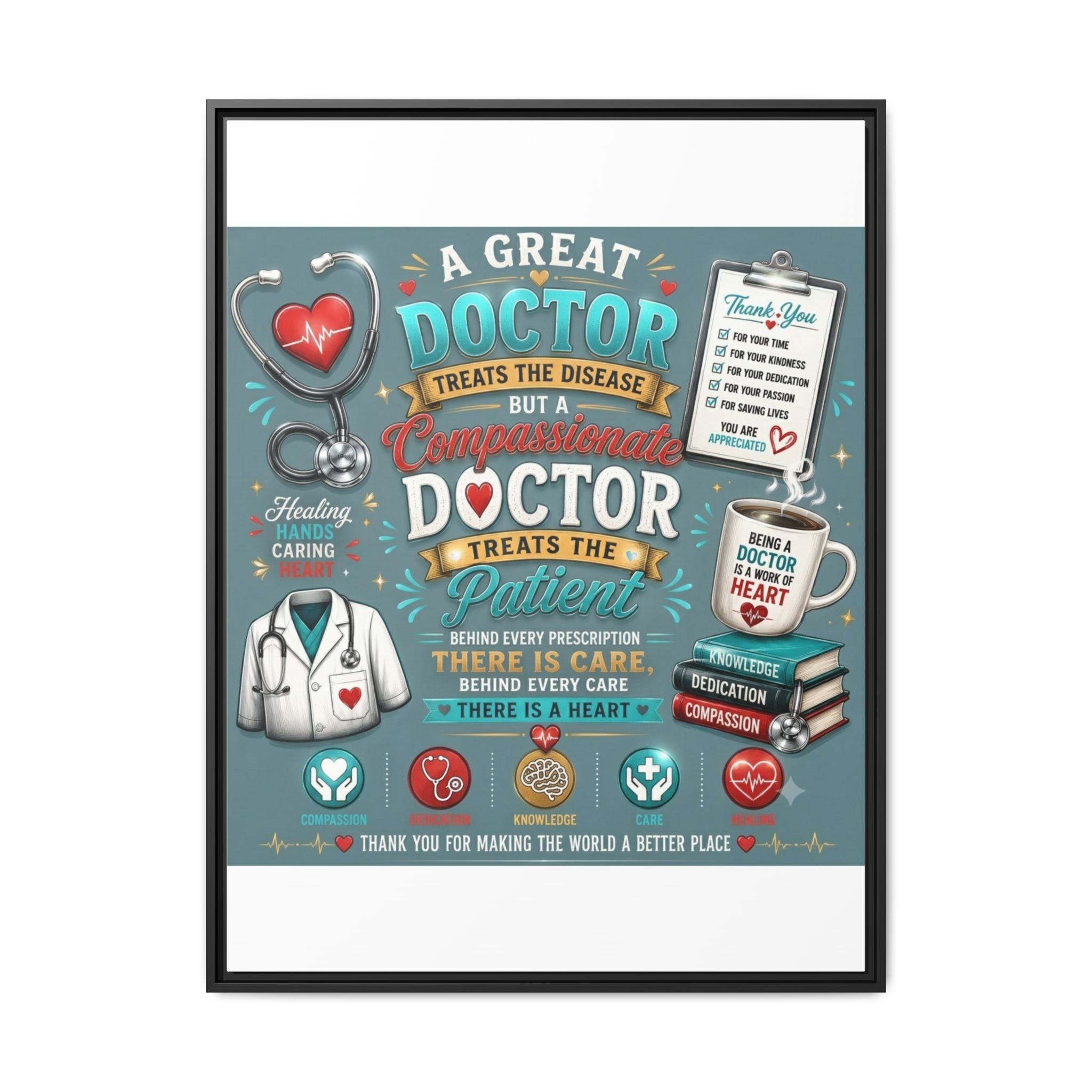 Framed Canvas Print — 'A Great Doctor Treats the Patient' Medical Tribute Wall Art