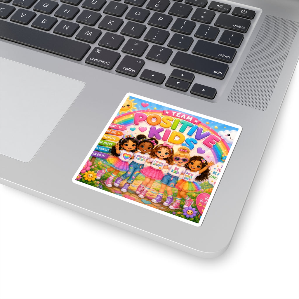 Positive Kids Kiss-Cut Sticker — Colorful Team Positive Rainbow Design
